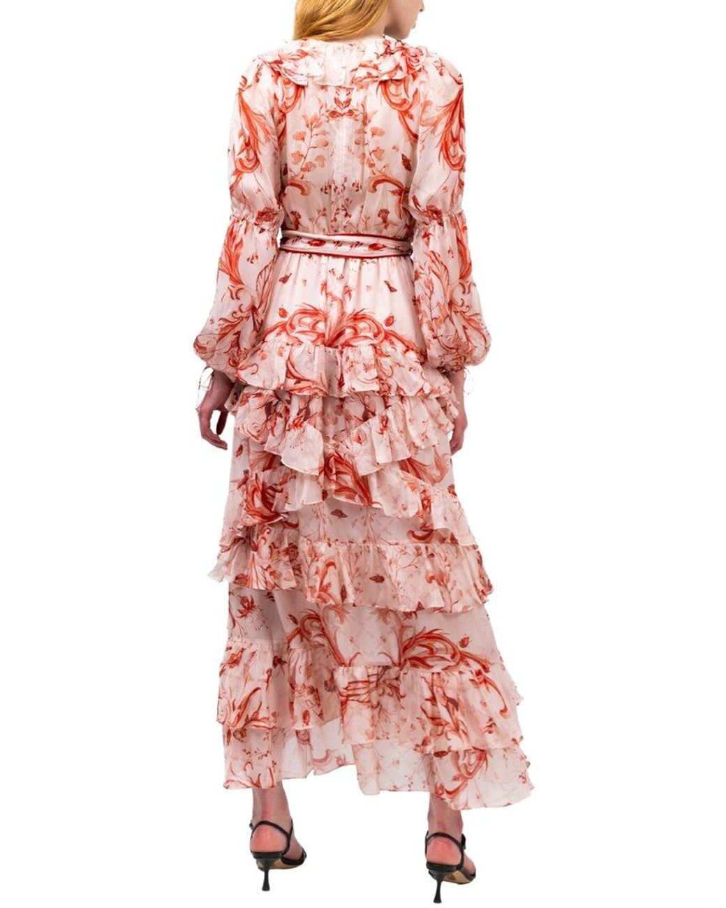 Marchesa Pink Belted Silk Chiffon Maxi Dress