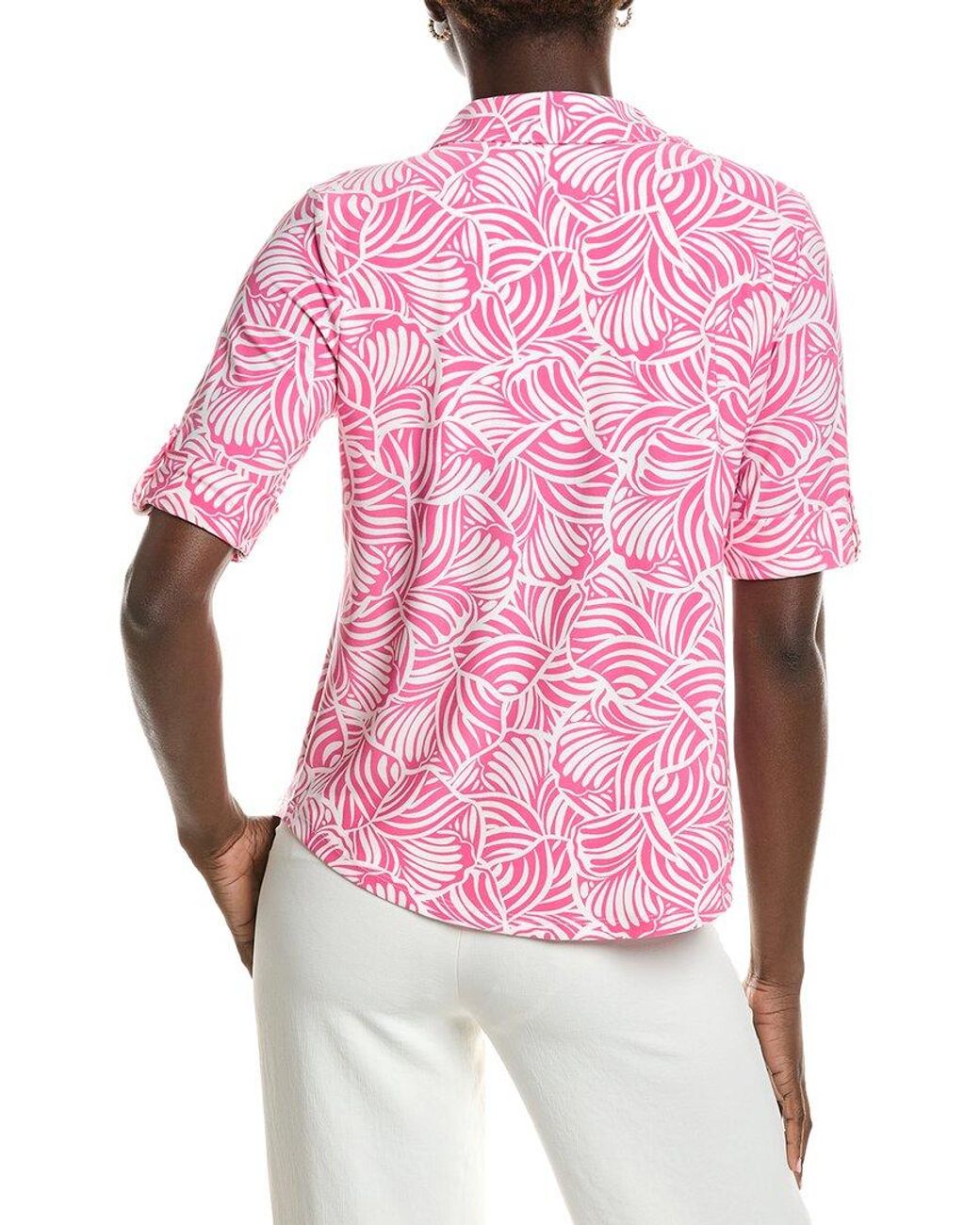 Jones New York Pink Elbow Roll Cuff Polo Shirt