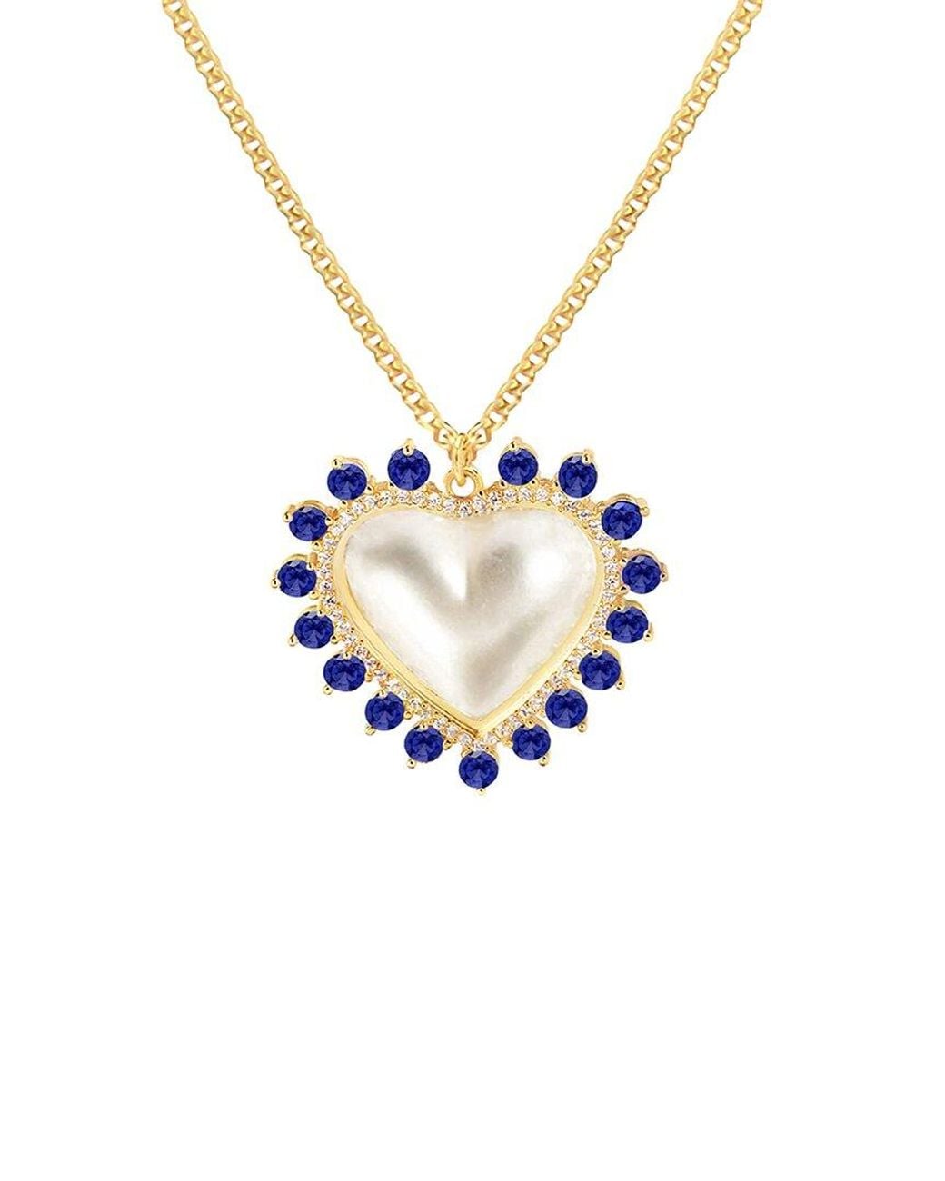 Gabi Rielle White 14k Over Silver Pearl Cz Sweet Heart Necklace