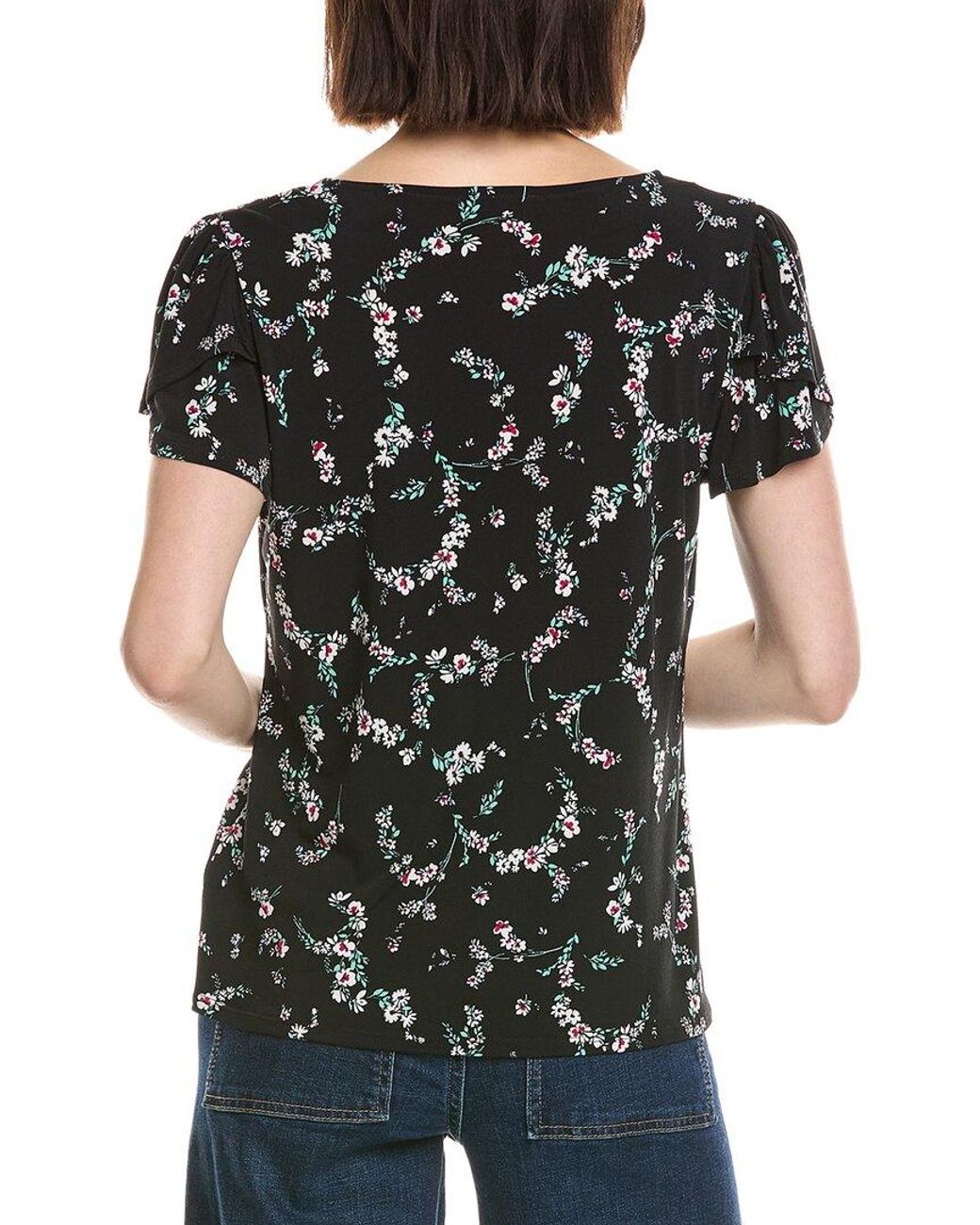 Cece Black V-Neck Tulip Sleeve Knit Top