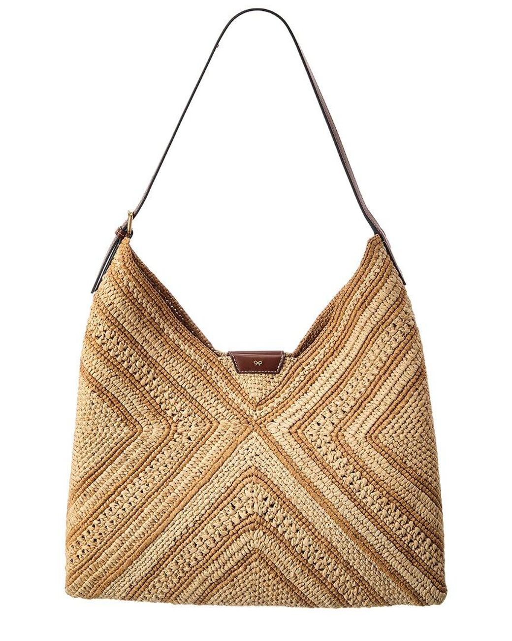 Anya Hindmarch Brown Bow Raffia & Leather Shoulder Bag