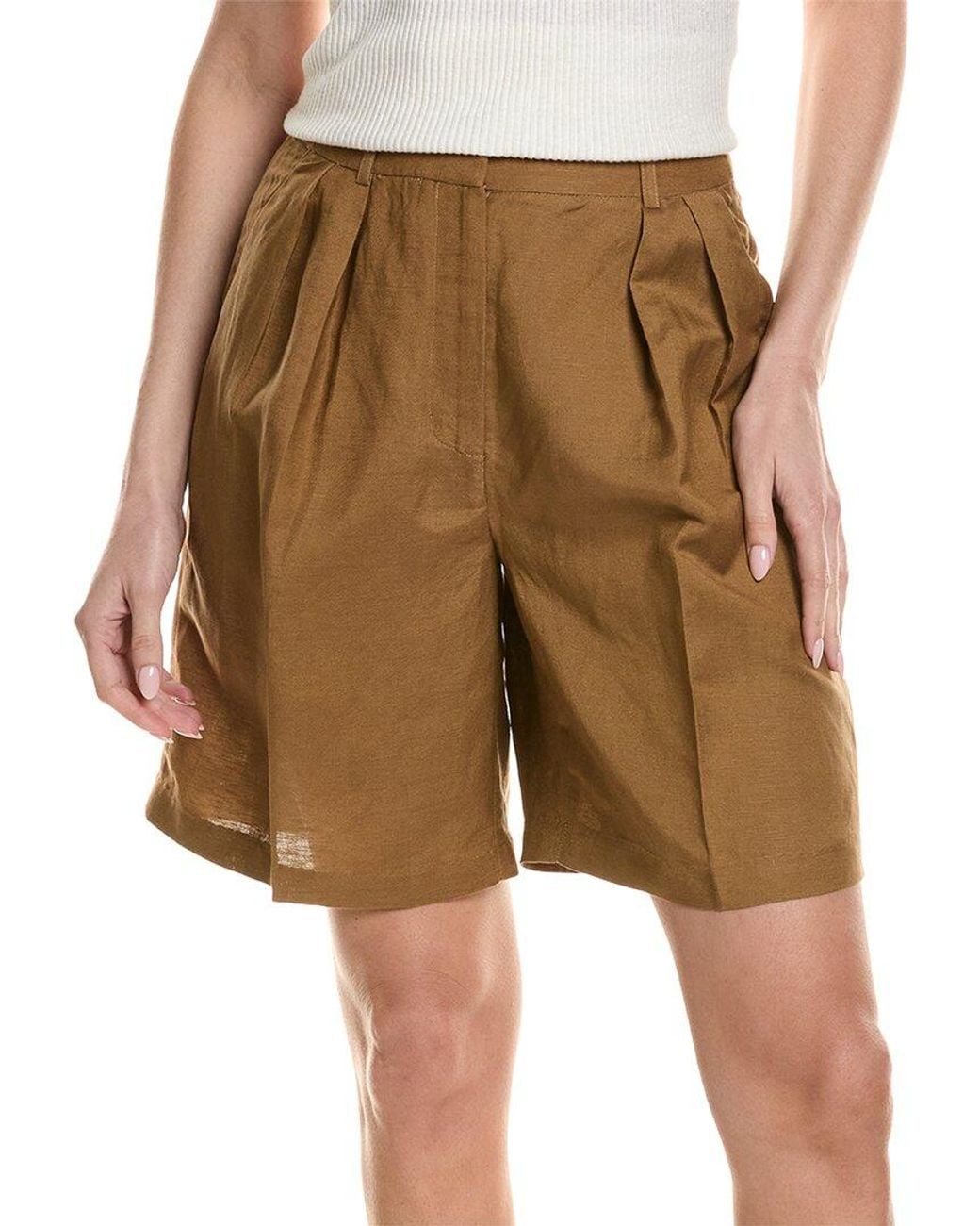 Kenneth Cole Natural High-Rise Pleated Linen-Blend Short