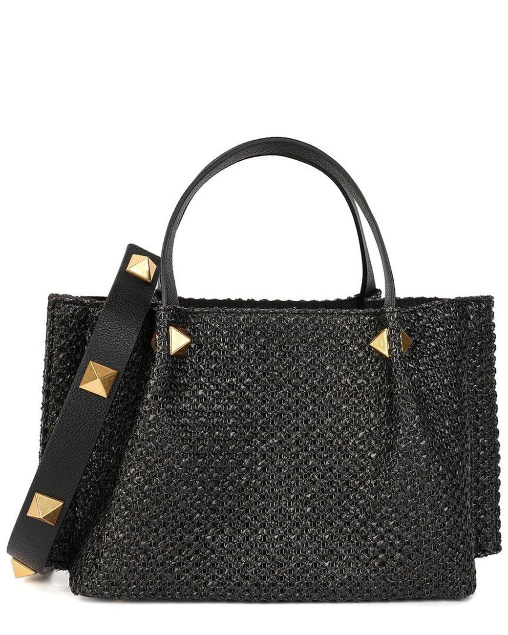 Tiffany & Fred Paris Black Raffia & Leather Top-handle Shoulder Bag