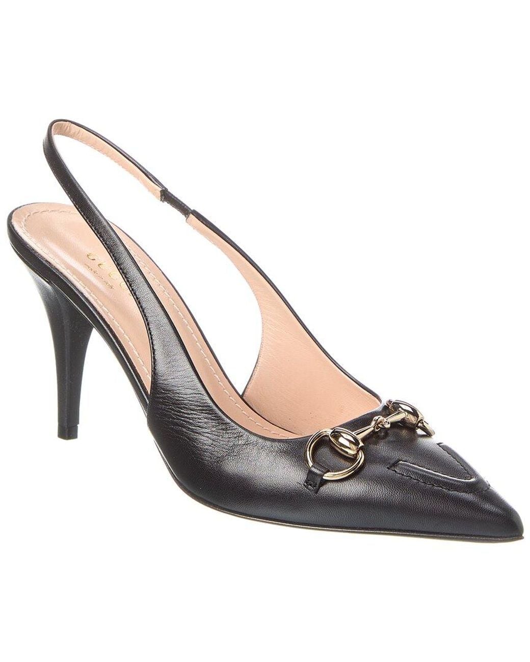 Gucci Metallic Horsebit Leather Slingback Pump