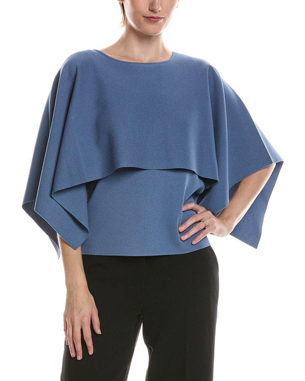 Anne Klein Blue Sweater Cape Top