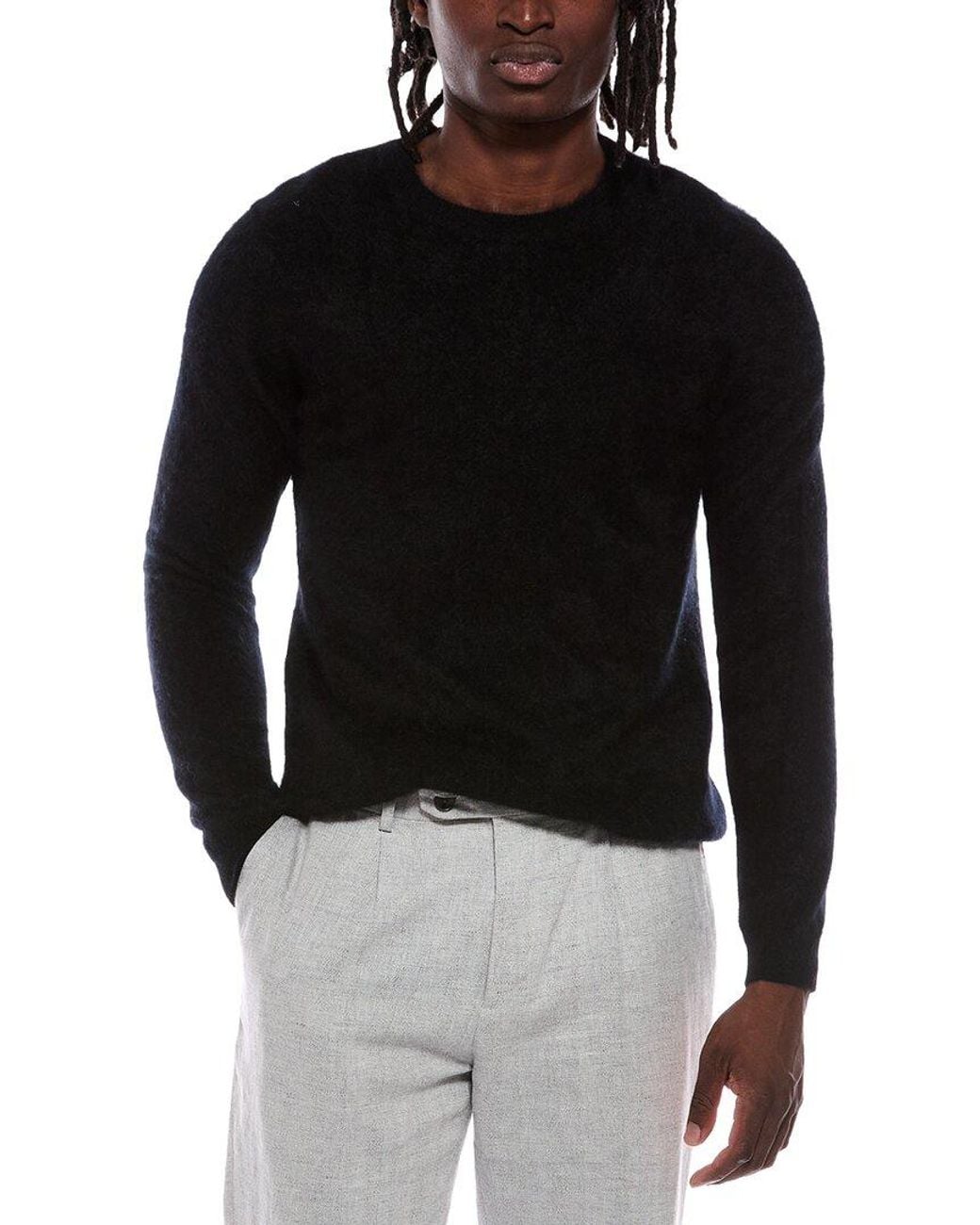 Autumn Cashmere Black Brushed 100% Cashmere Crewneck Sweater for men