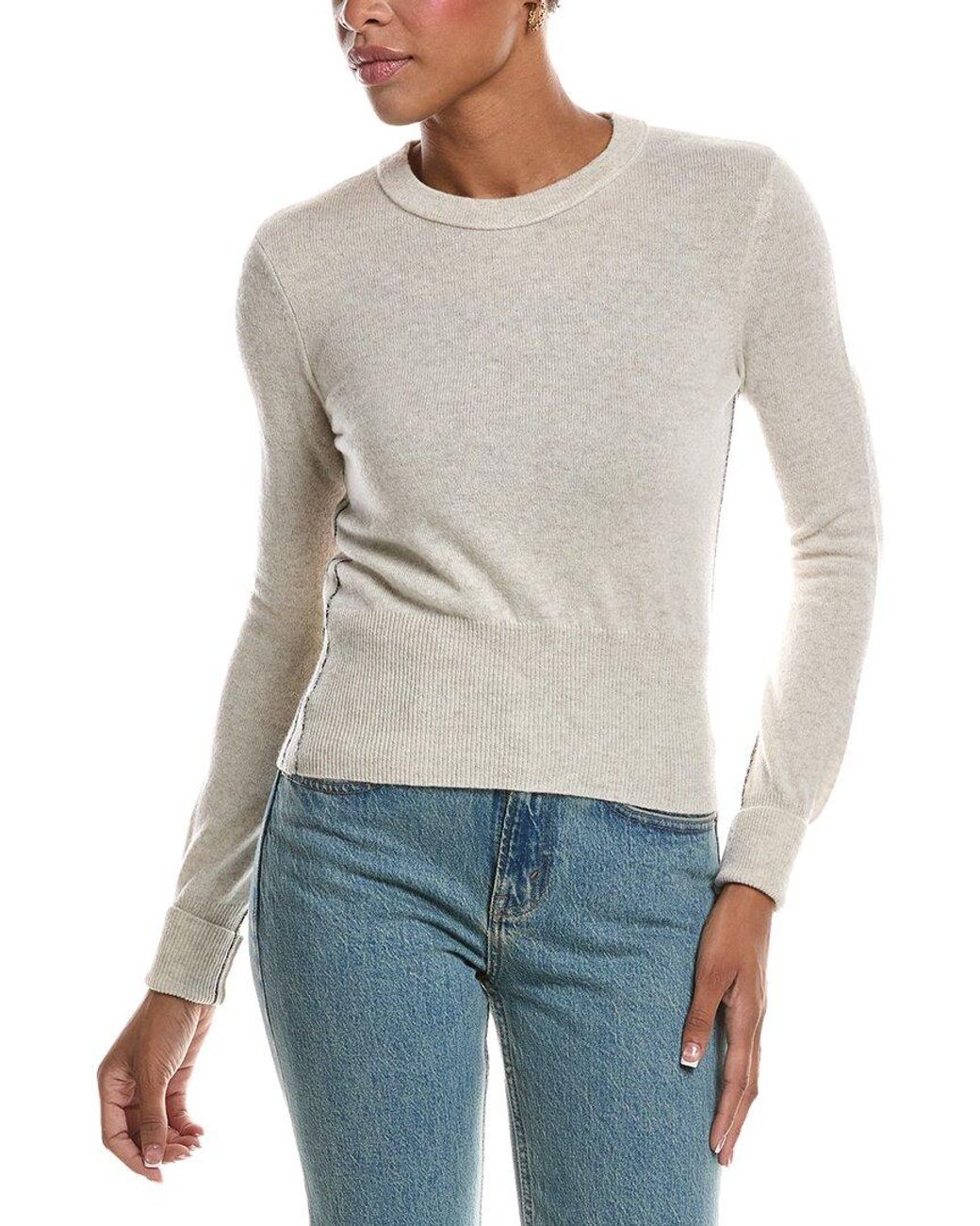 Autumn Cashmere Blue Contrast Side Seam Crewneck 100% Cashmere Sweater