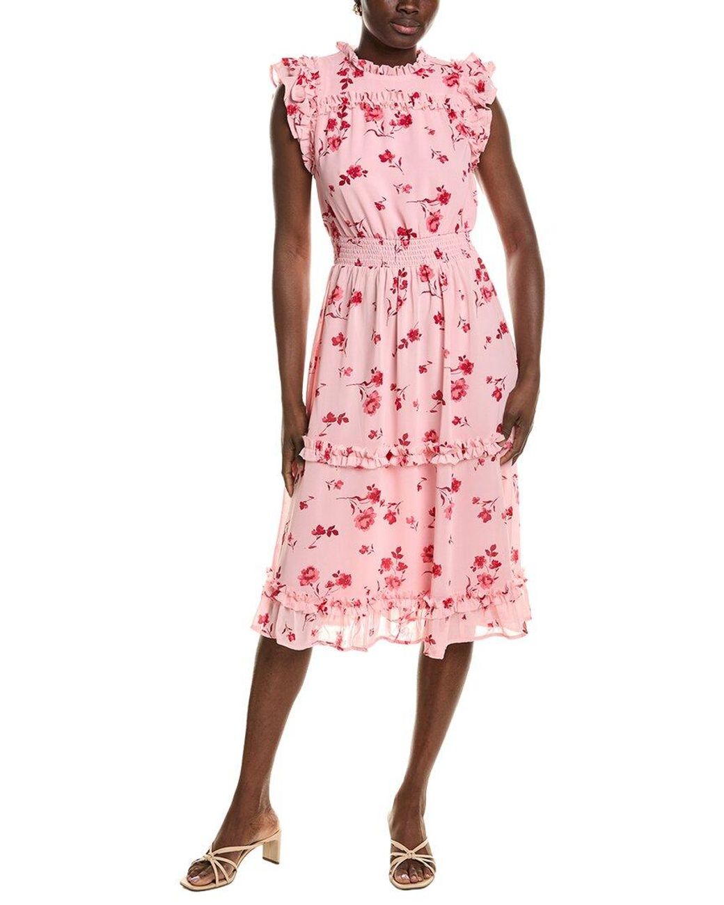 Cece Red Printed Midi Dress