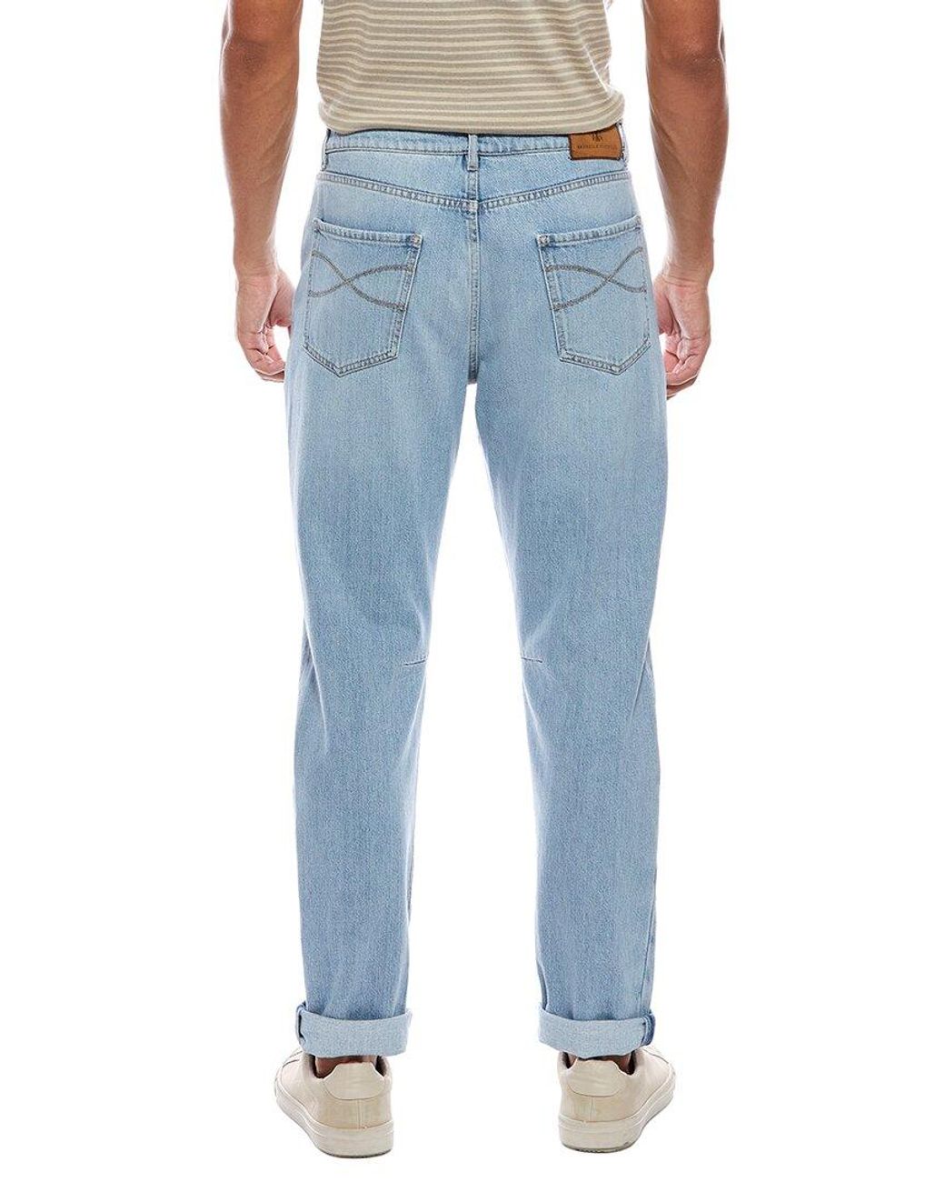 Brunello Cucinelli Blue Leisure Fit Light Wash Cuffed Jean for men