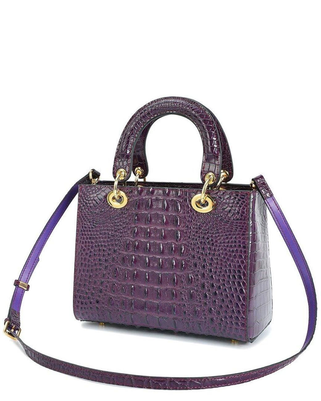Tiffany & Fred Paris Purple Alligator-Embossed Leather Satchel