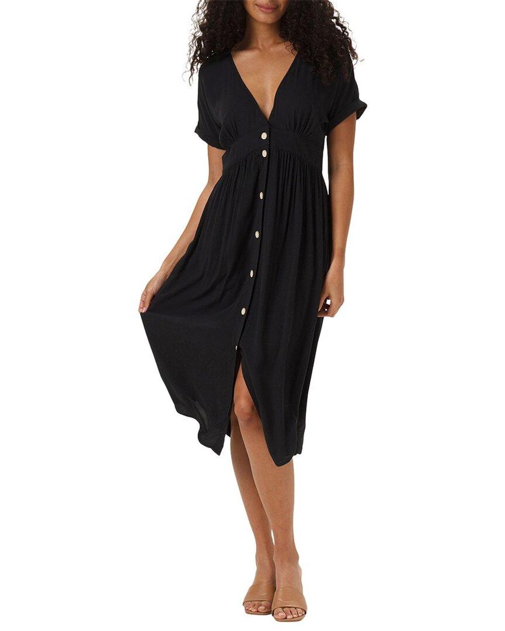 The Normal Brand Black Deep V Button-Thru Dress