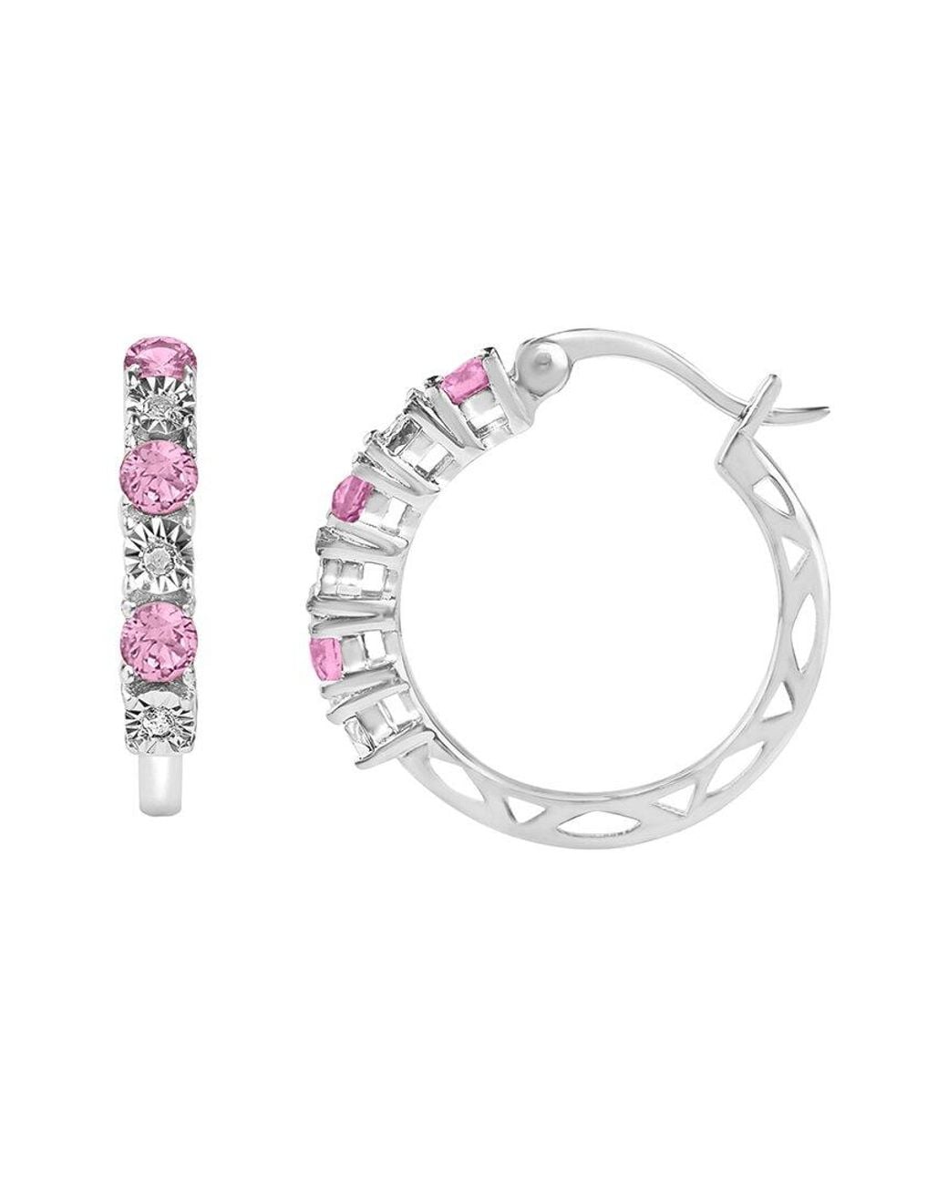 MaxColor White 0.12 Ct. Tw. Diamond & Lab-Grown Sapphire Hoop Earrings