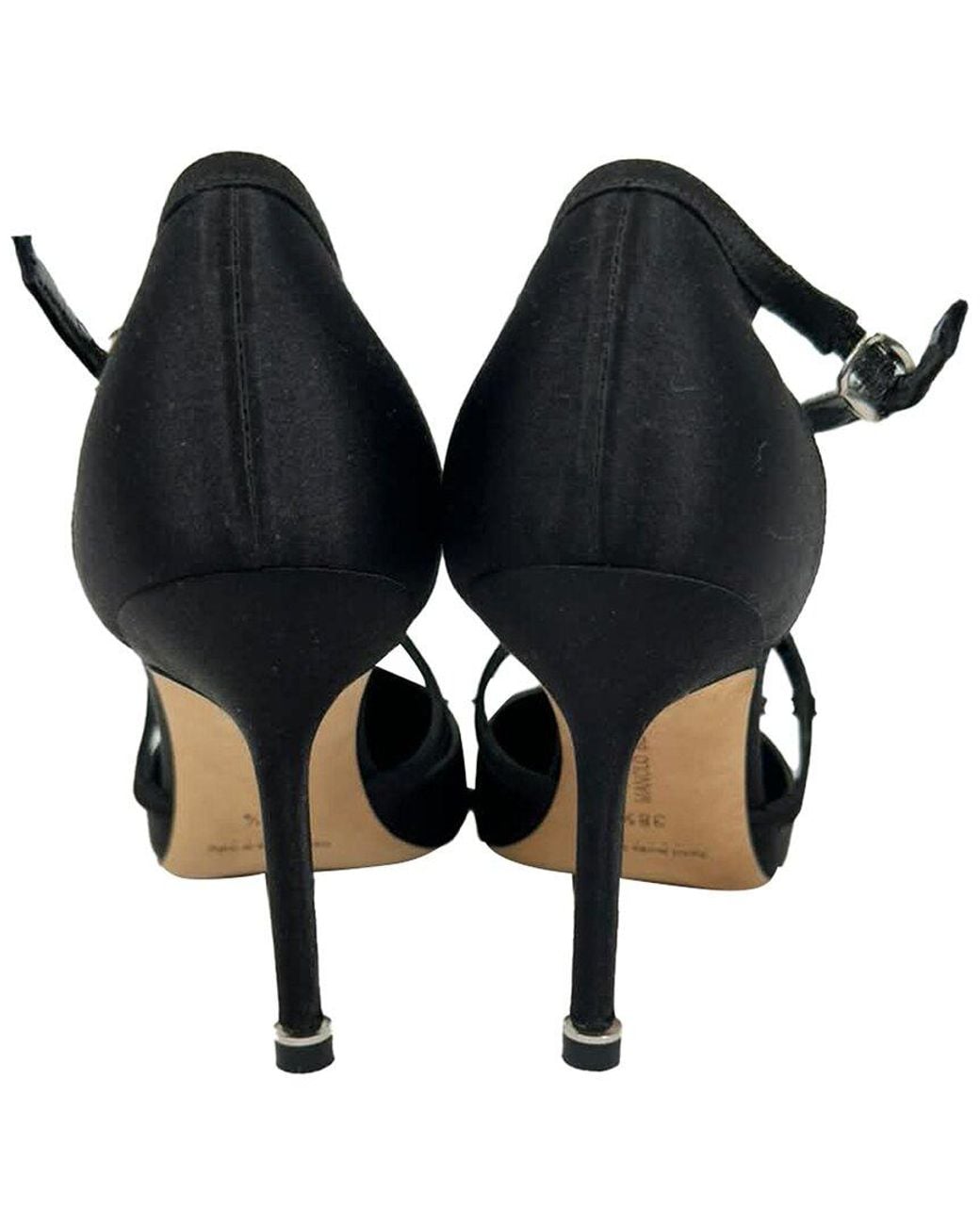 Manolo Blahnik Black Satin Seneca Crystal-Embellished Pump (Authentic Pre- Loved)