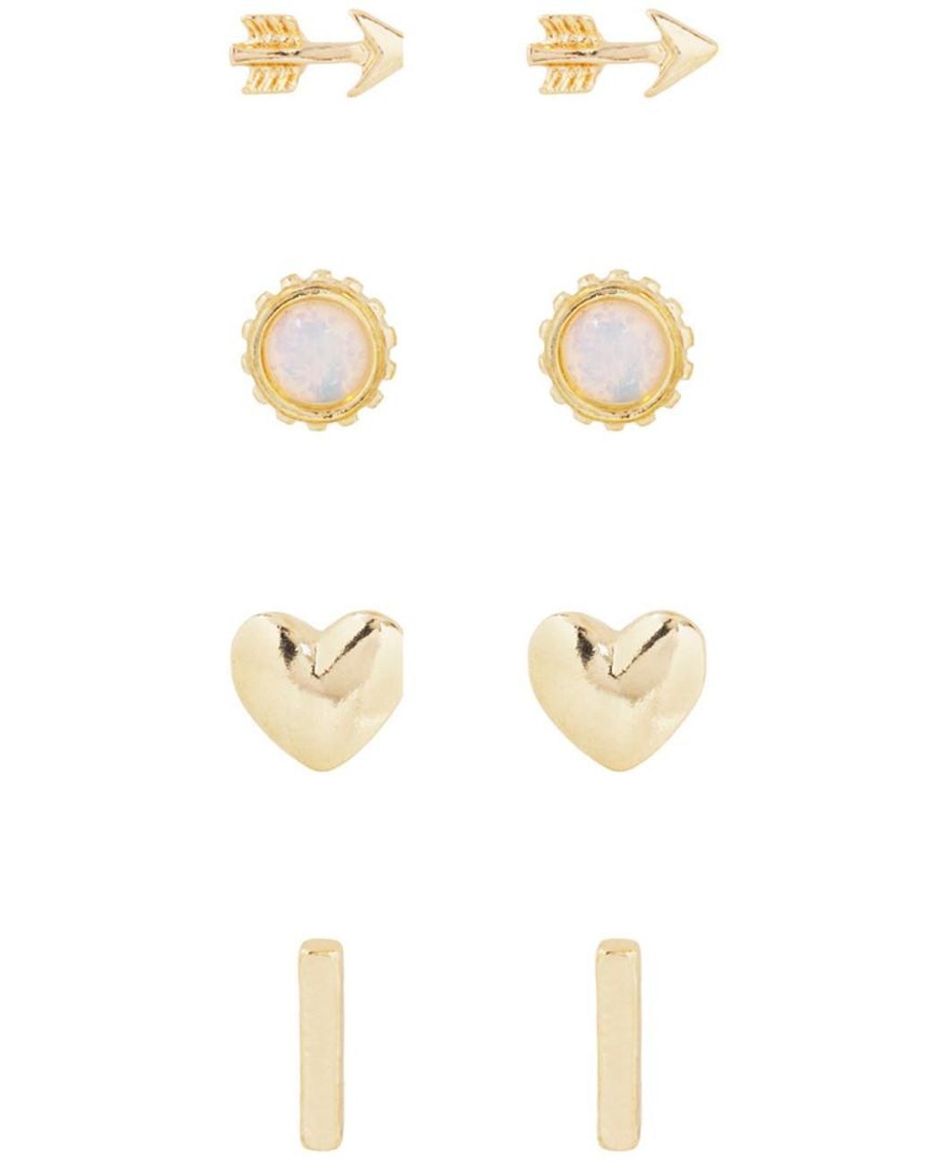 Ettika White 18K Plated Opal Set Of 4 Pairs Of Love Charm Studs