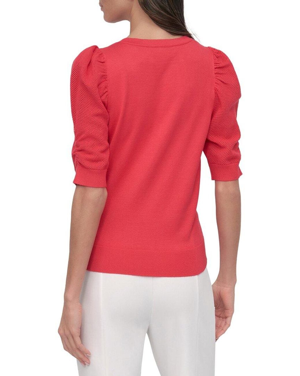 DKNY Red V-Neck Twist Sleeve Top