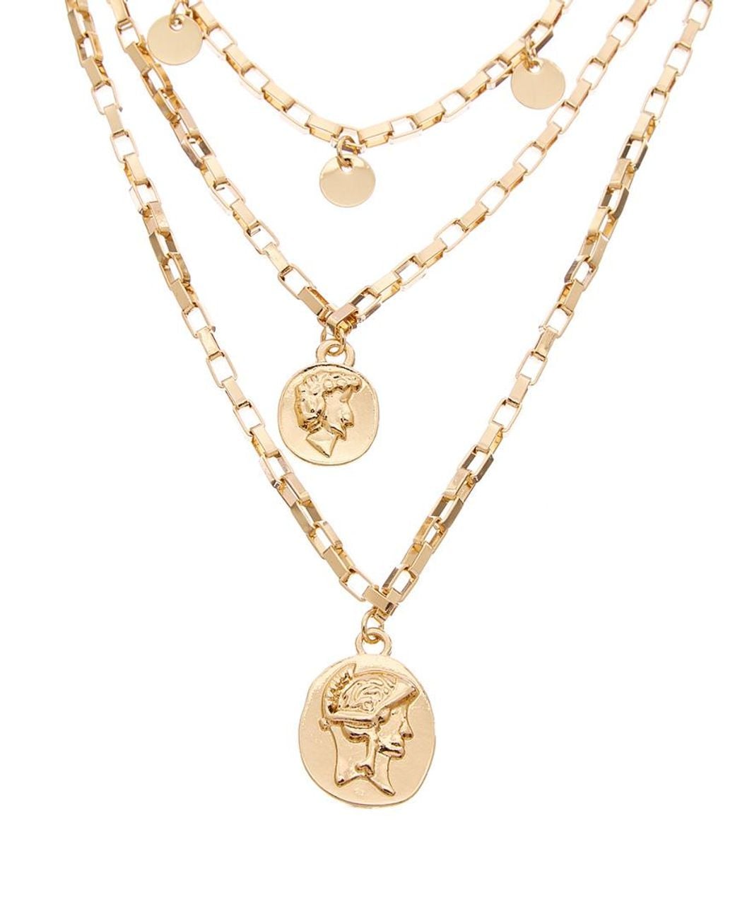 Ettika Metallic Plated Multi Coin & Disc Layered Chain Necklace