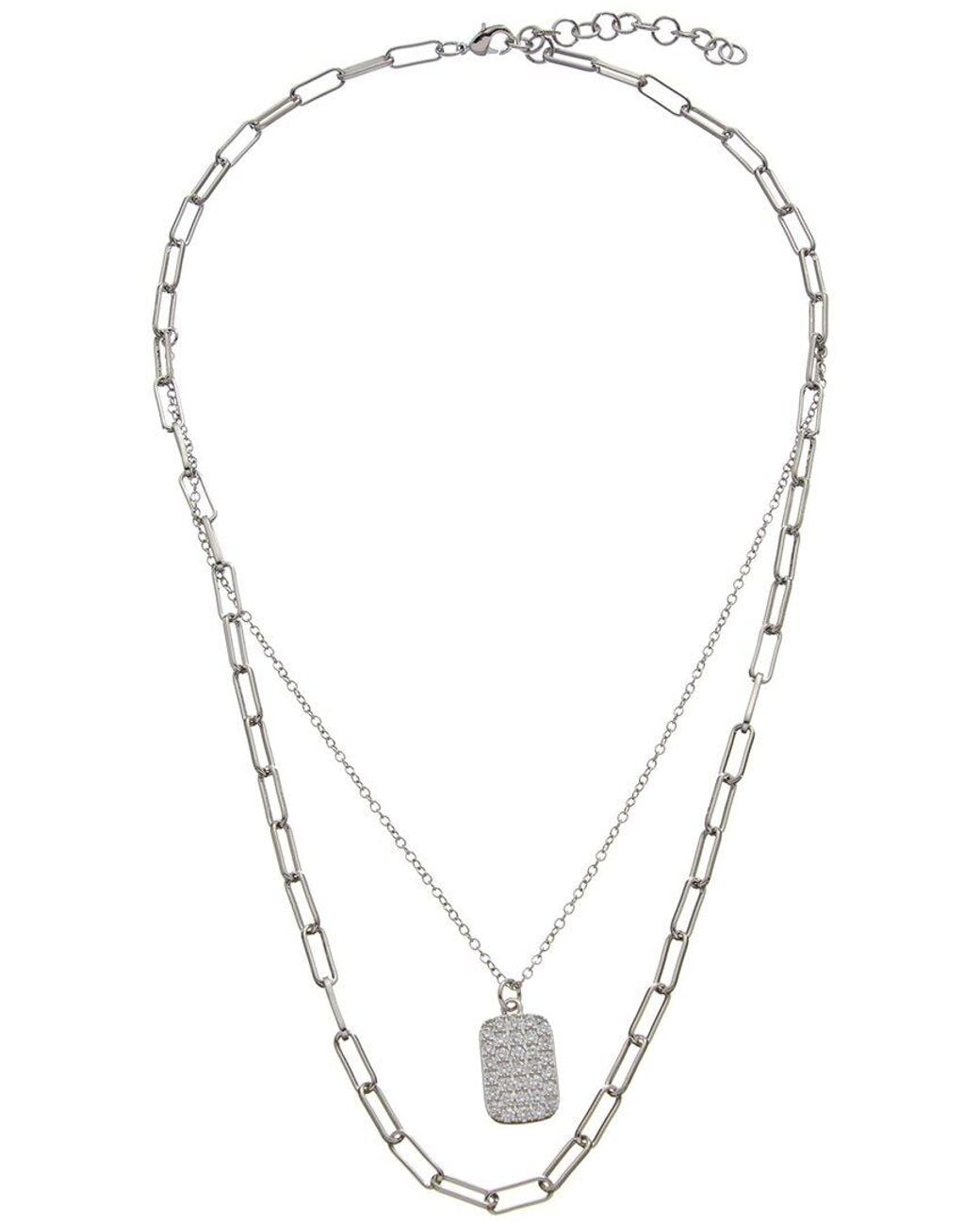 Juvell White 18K Plated Cz Dog Tag Link Necklace