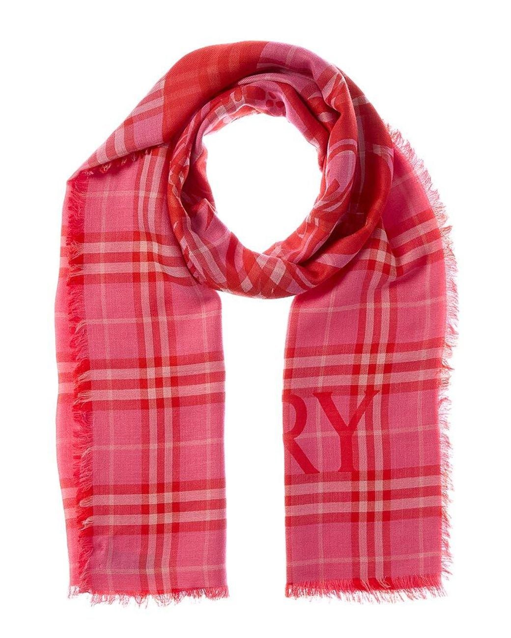 Burberry Red Check Wool & Silk-Blend Scarf