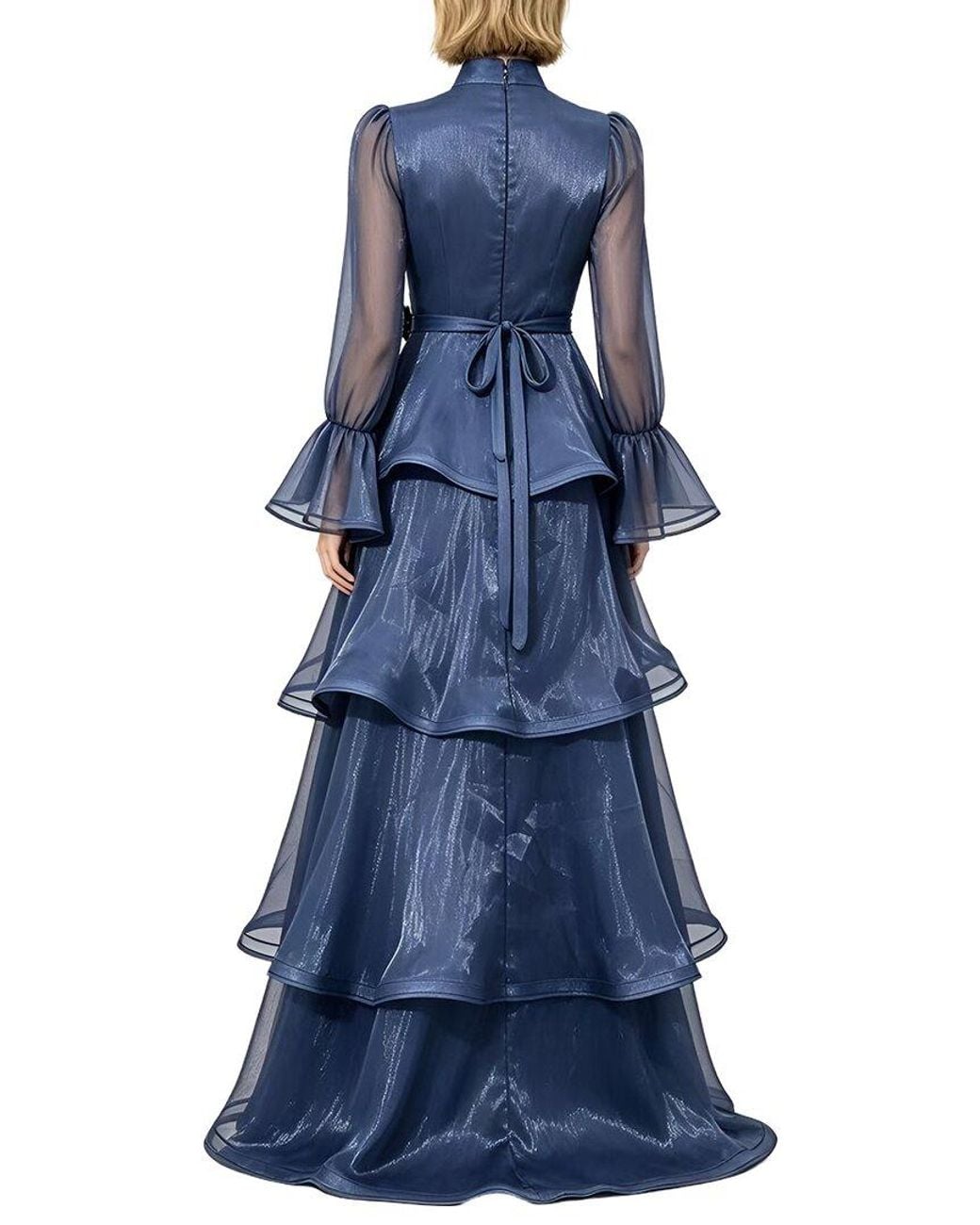 Linda Charm Blue Long Sleeve Maxi Dress