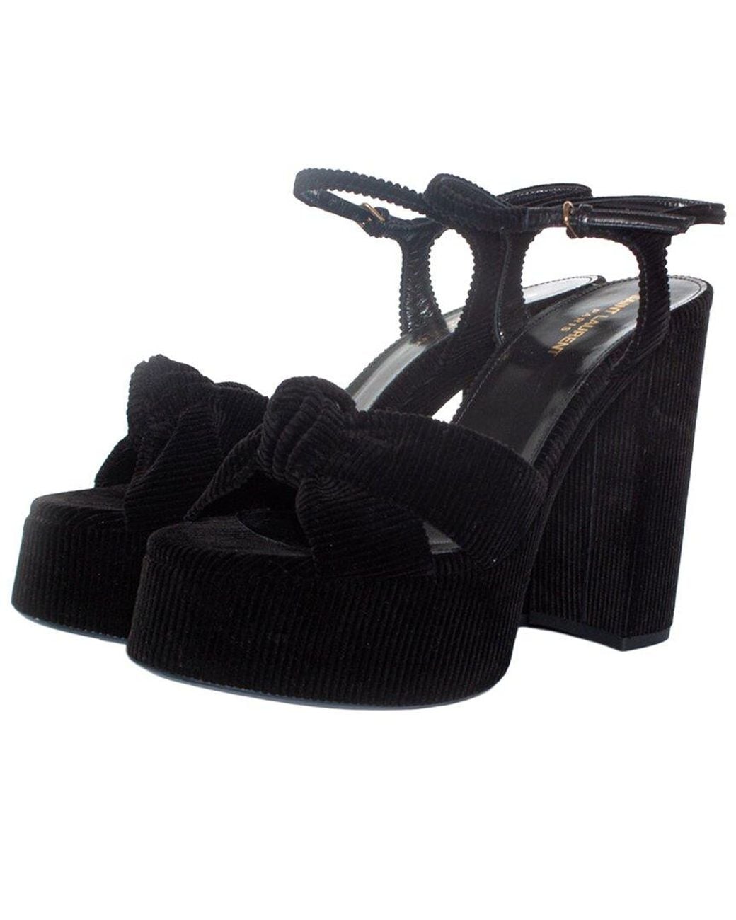 Saint Laurent Black Velvet Bianca 85 Platform Sandal (Authentic Pre-Loved)