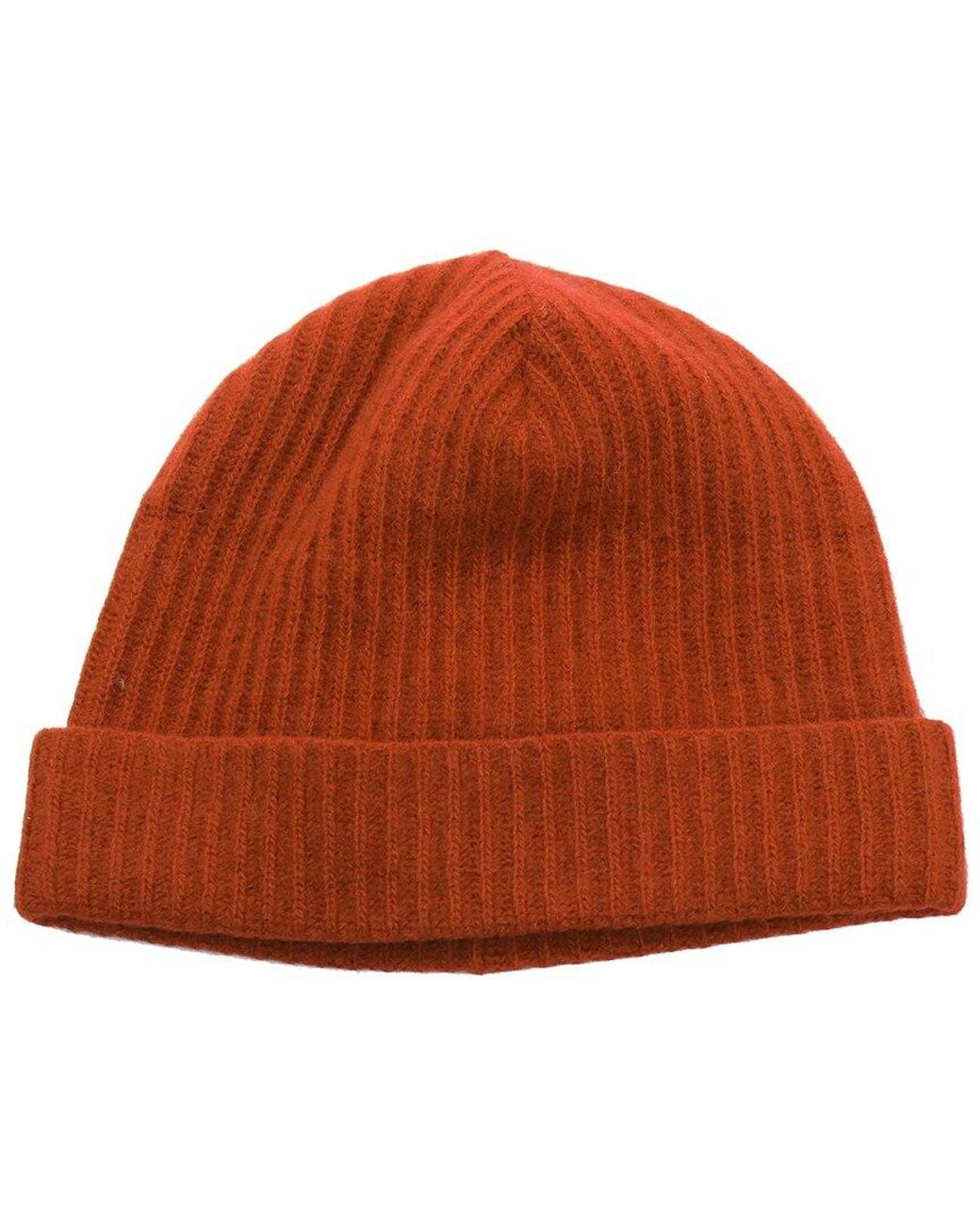 Portolano Brown Folded Cuff Ribbed 100% Cashmere Beanie for men