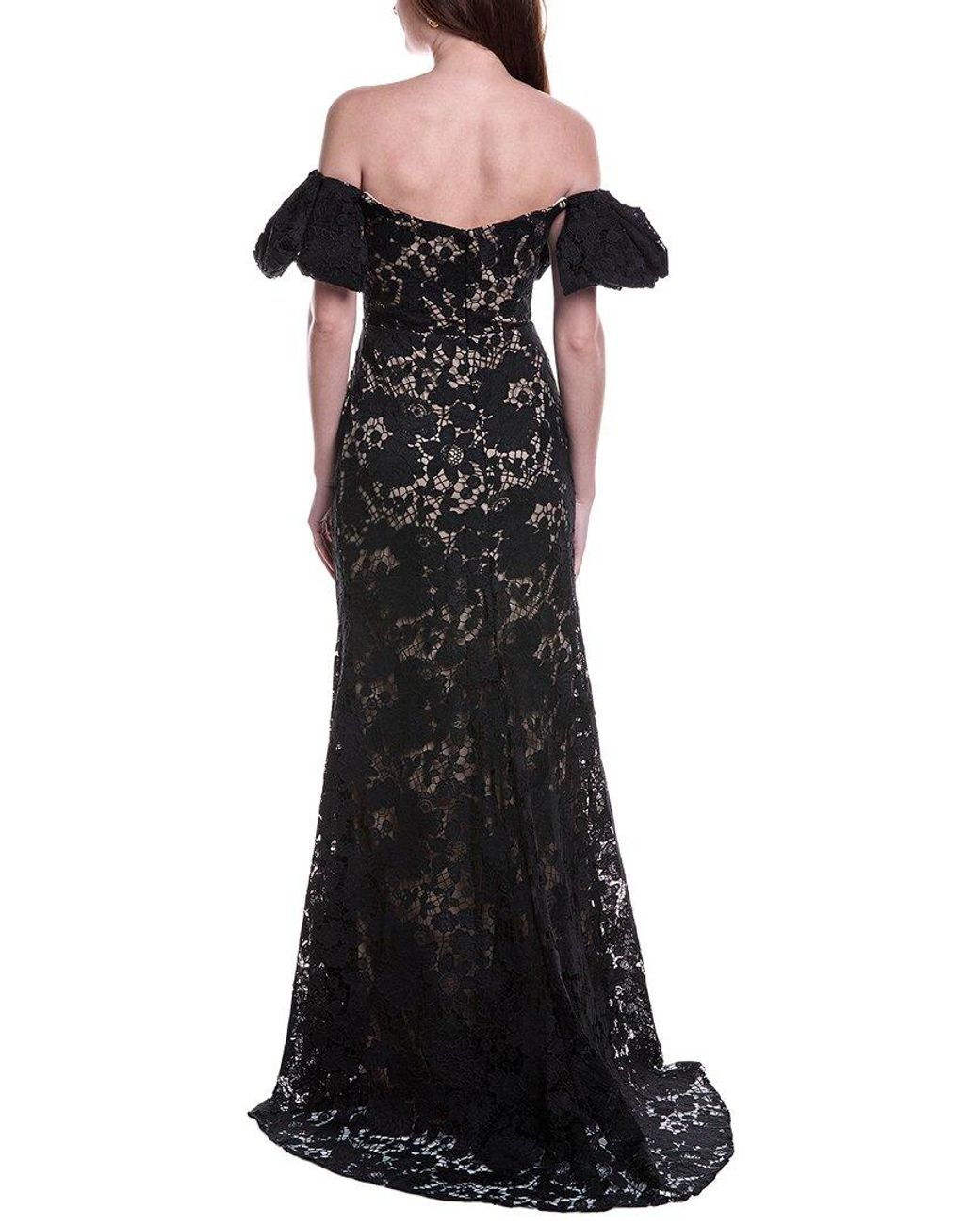 Rene Ruiz Black Floral Embroidered Gown