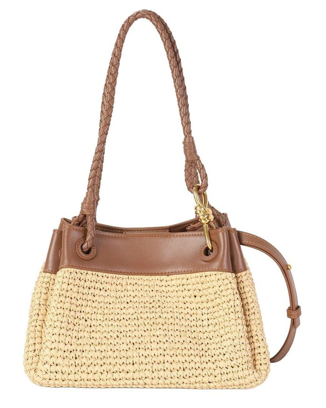 Tiffany & Fred Paris Natural Leather & Raffia Drawstring Shoulder Bag
