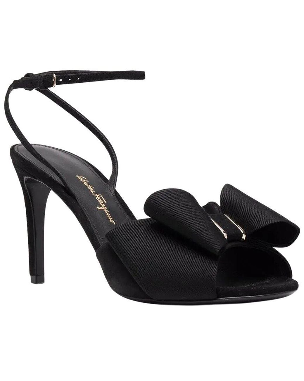 Ferragamo Black 95Mm Vara-Bow Leather Sandal