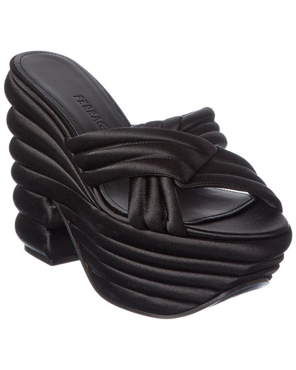 Ferragamo Black Woven Satin Sandal