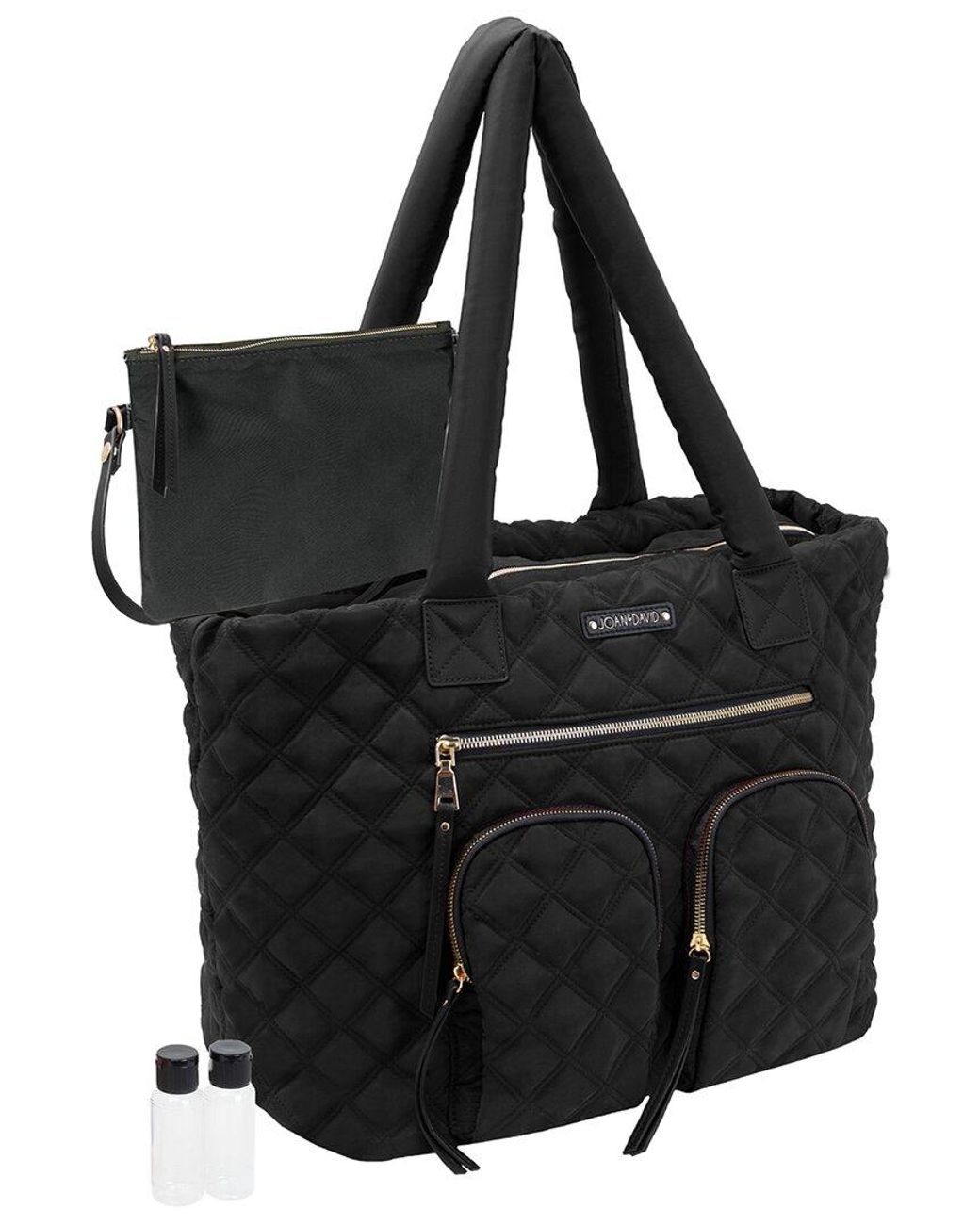 Joan & David Nylon Diamond Quilted Tote in Black Lyst