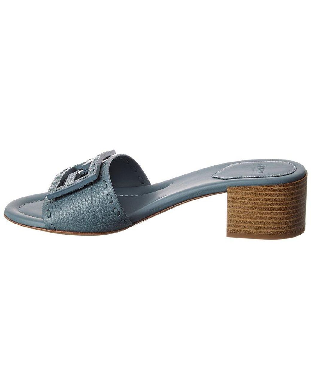 Fendi Blue Baguette Leather Sandal
