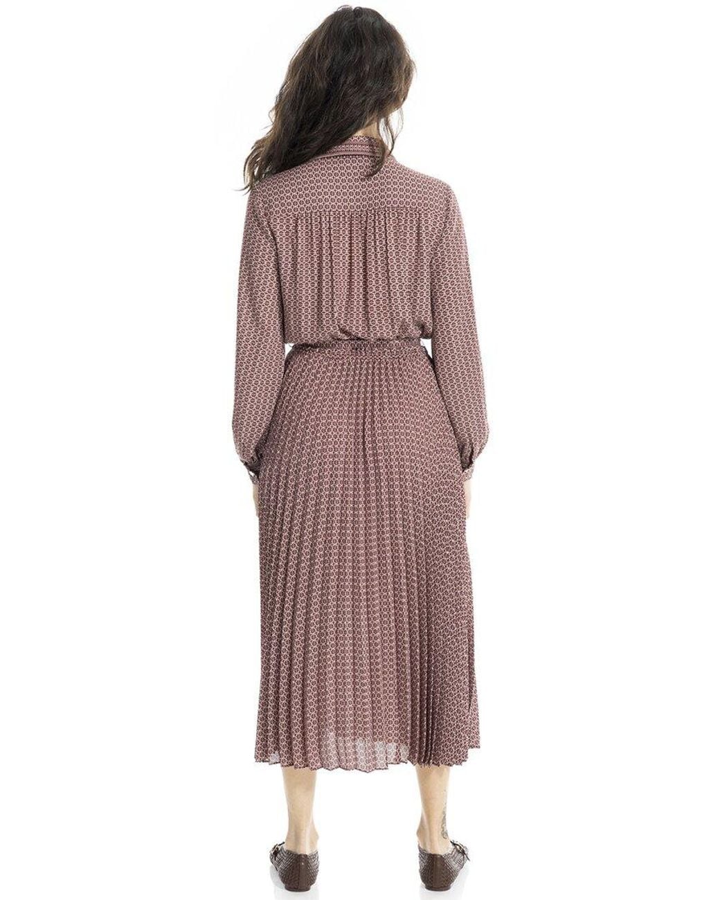 Max Studio Brown Collar Pleated Dress