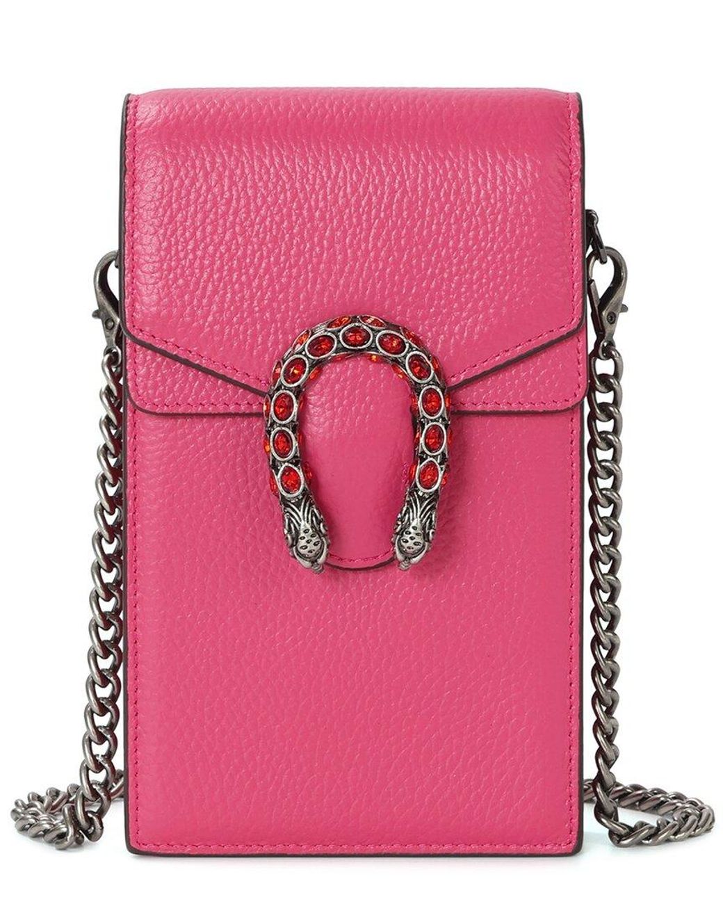 Tiffany & Fred Paris Pink Dragon Crystal Leather Phone Bag