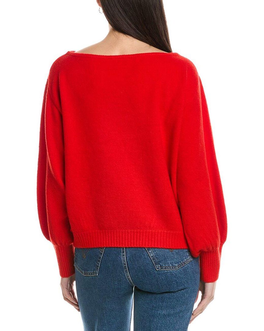 WeWoreWhat Red Balloon Sleeve Wool-Blend Sweater