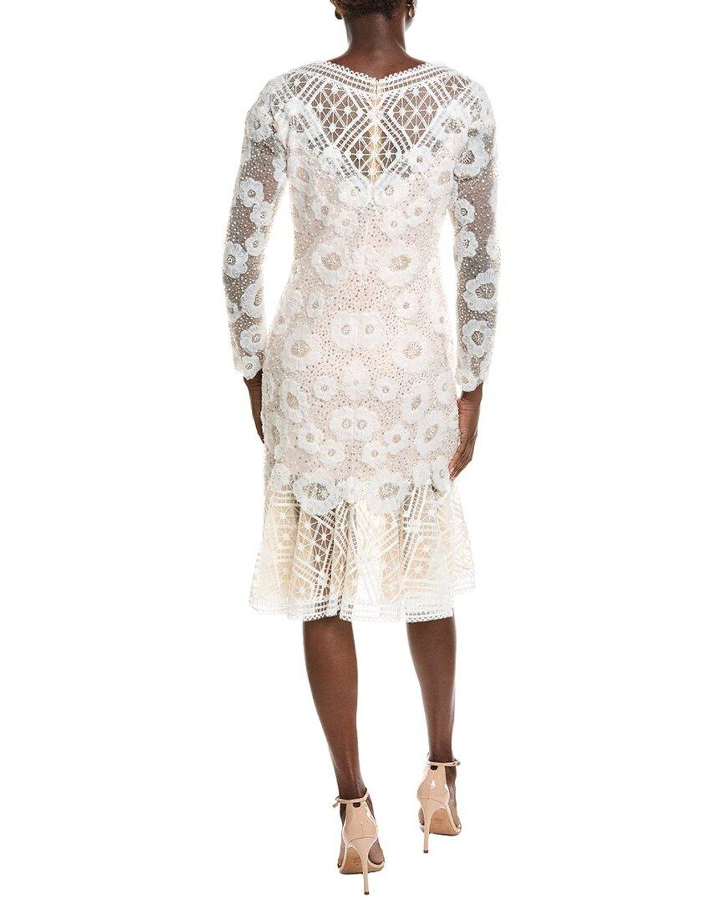 Tadashi Shoji Natural Idly Embroidered Illusion Dress