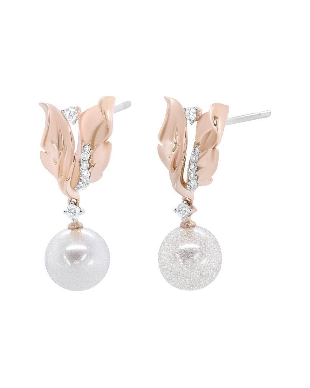 Haus of Brilliance White 14K Rose Diamond & 8Mm Pearl Drop Earring