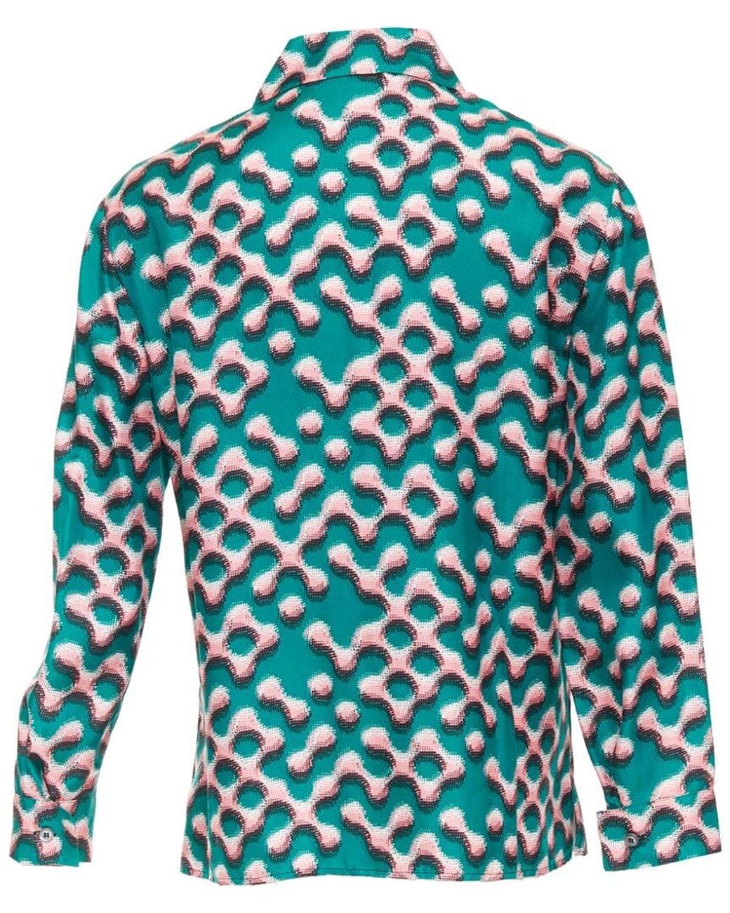 Prada Blue Silk Geometric Print Shirt, Size It (Authentic Pre-Loved)