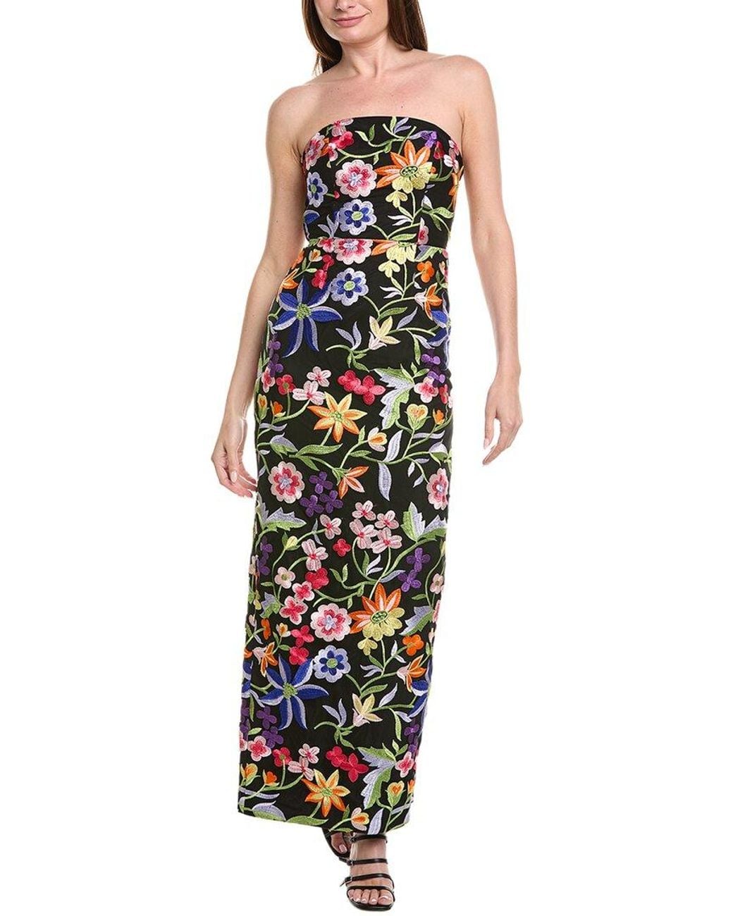 MILLY Black Magnolia Mesh Embroidery Maxi Dress