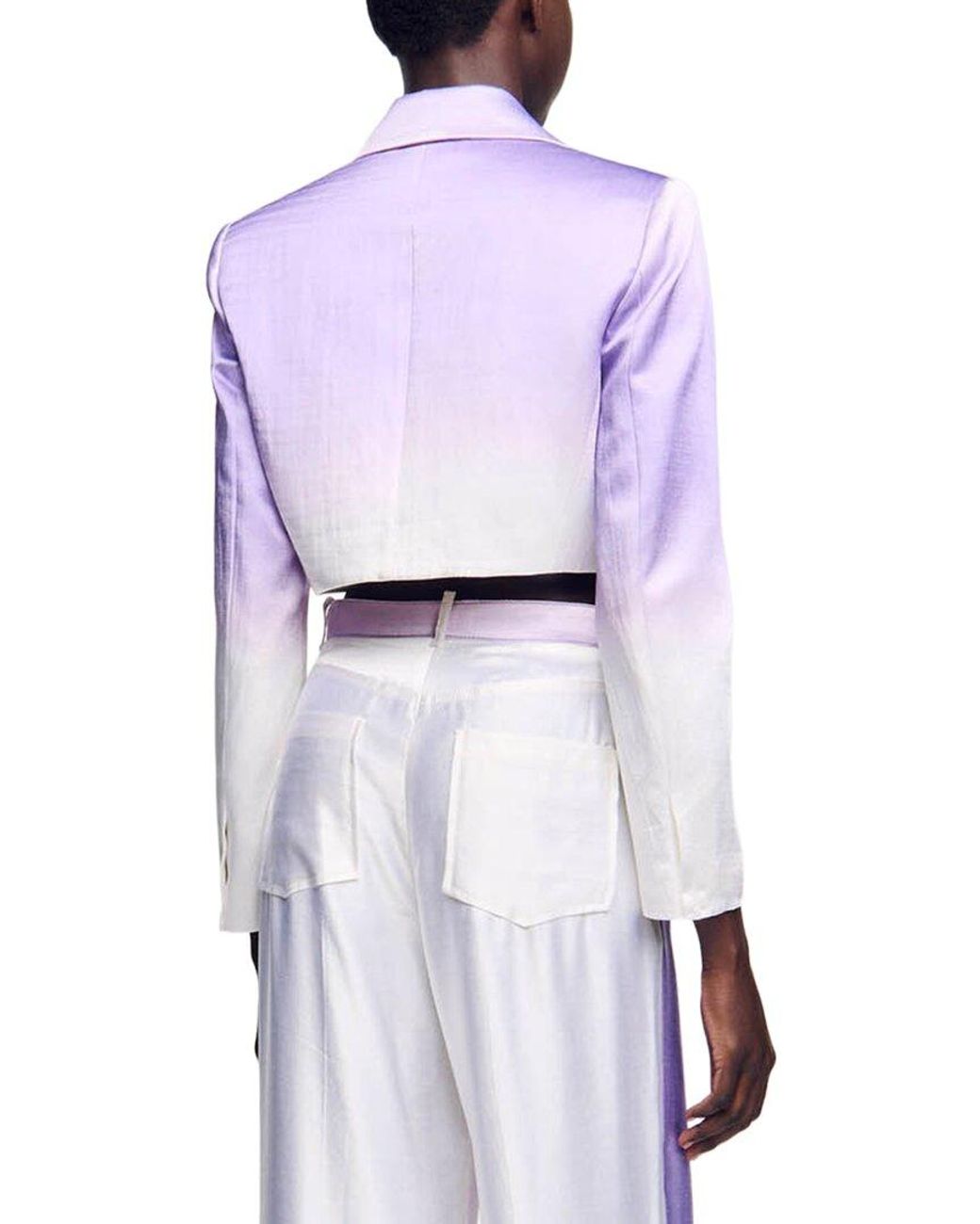 Sandro Purple Iska Linen-Blend Blazer