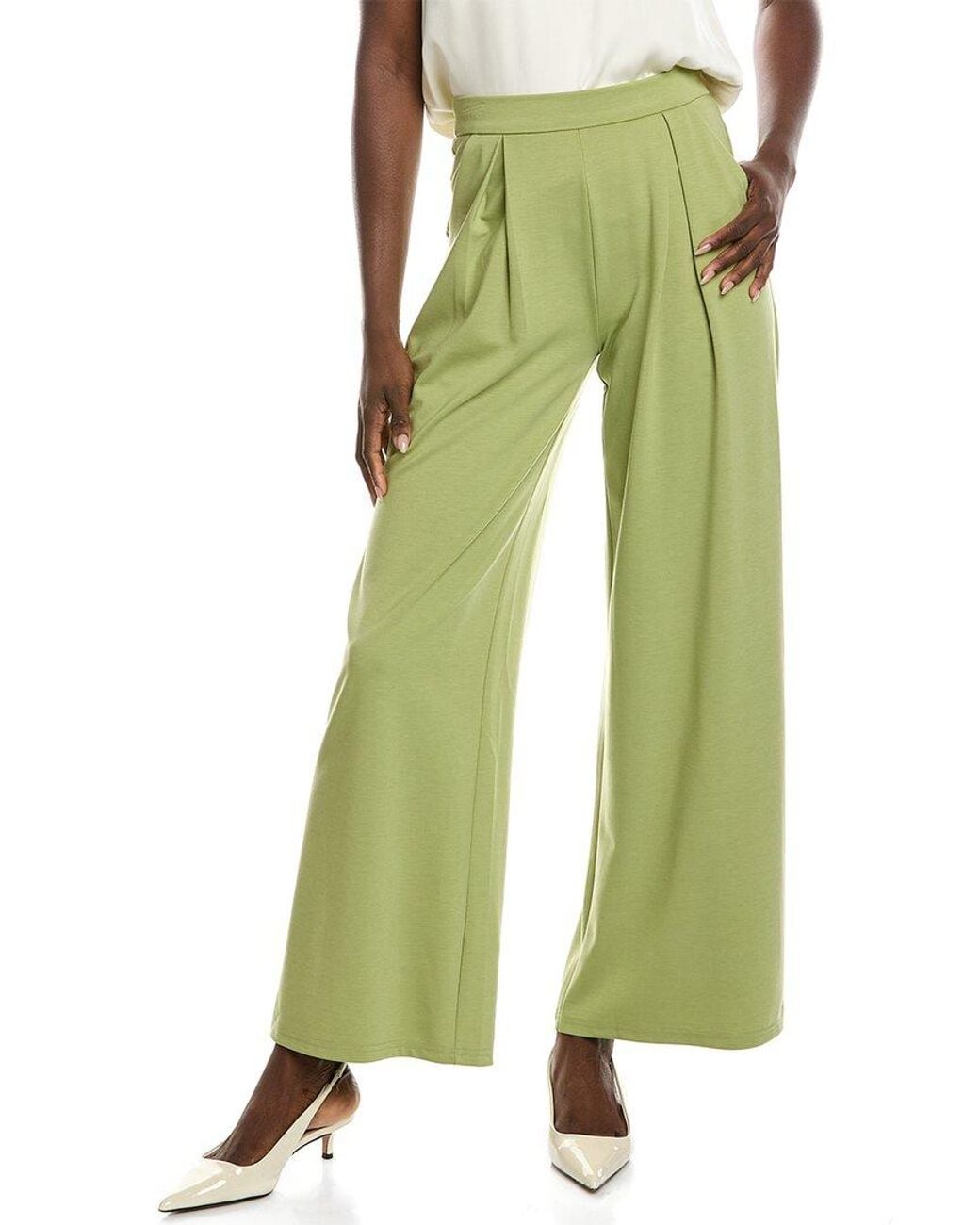 Gracia Green Pleated Wide Leg Pant