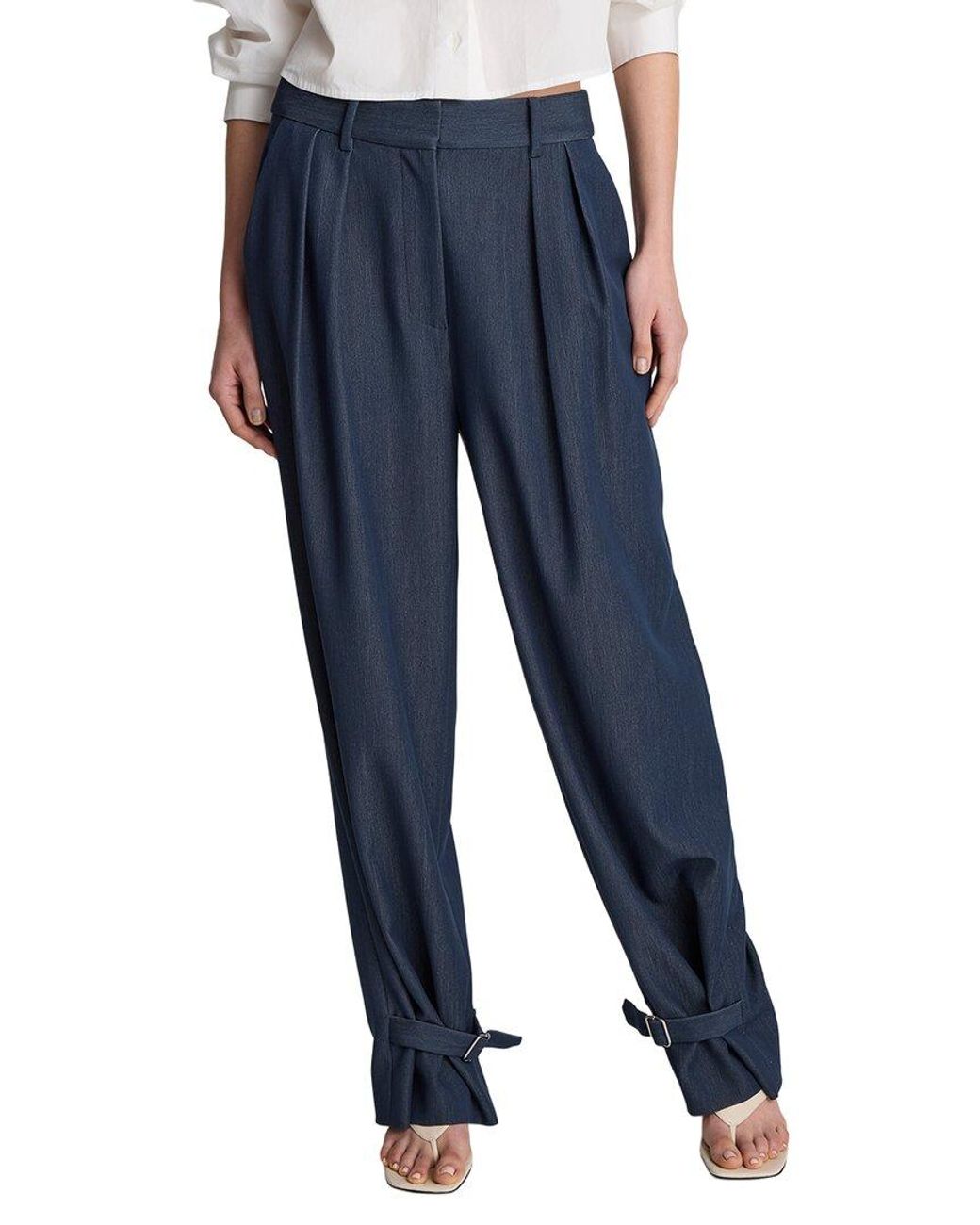 Kenneth Cole Blue High Rise Fly Front Belted Cuff Tab Pant