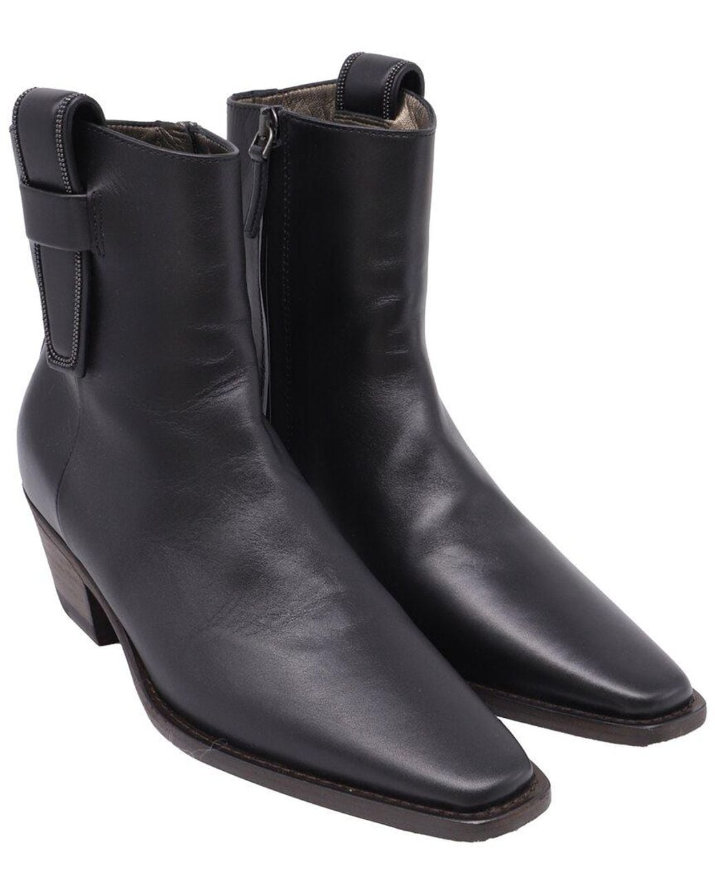 Brunello Cucinelli Black Leather Monili Western Bootie (authentic Pre-loved)