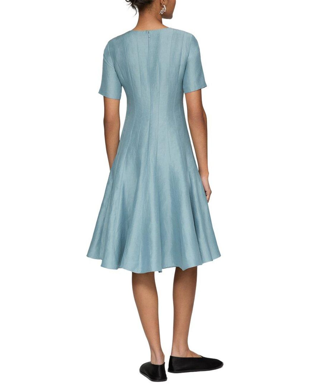 Lafayette 148 New York Blue Box Pleat Dress