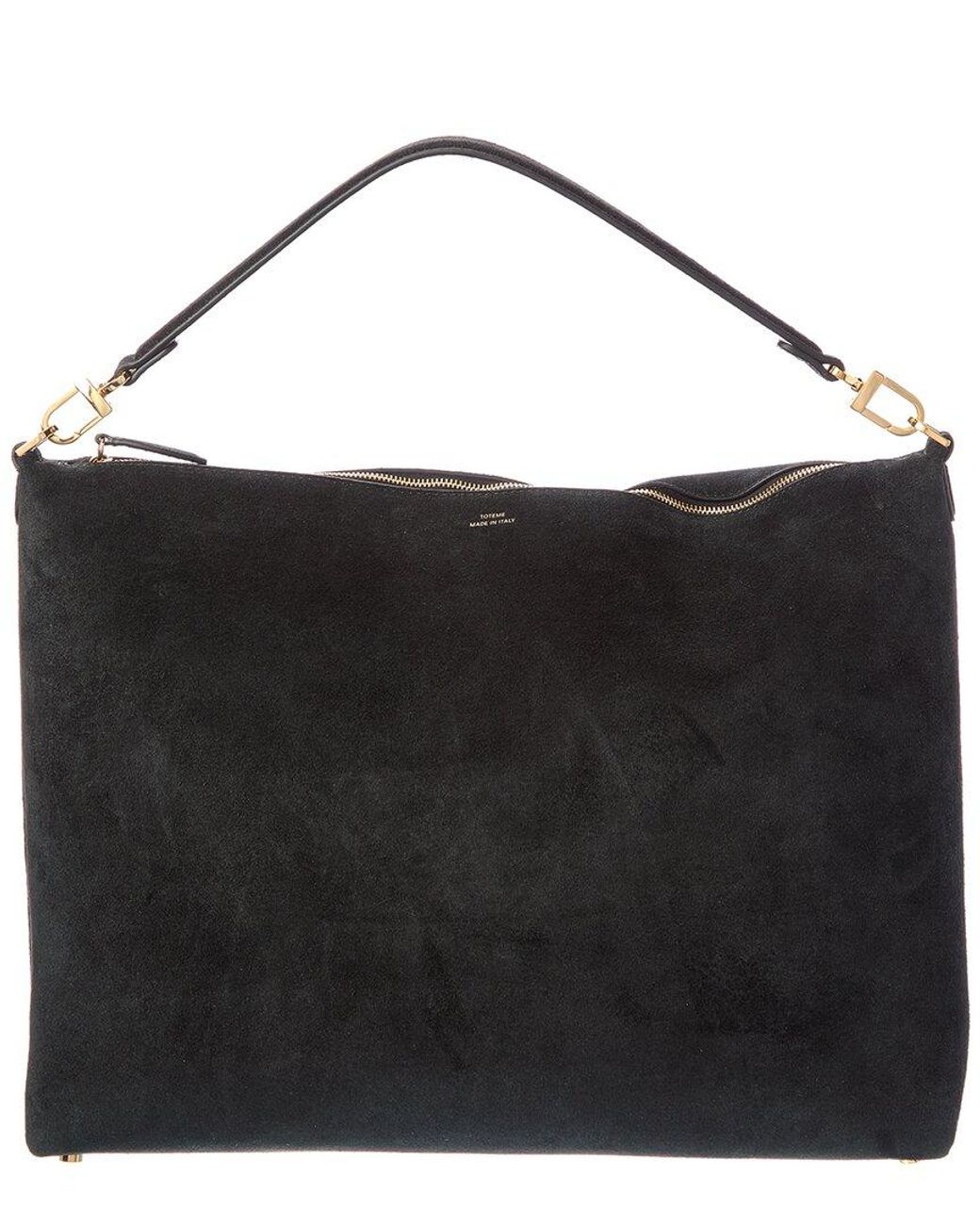 Totême Black Bevel Medium Suede Shoulder Bag