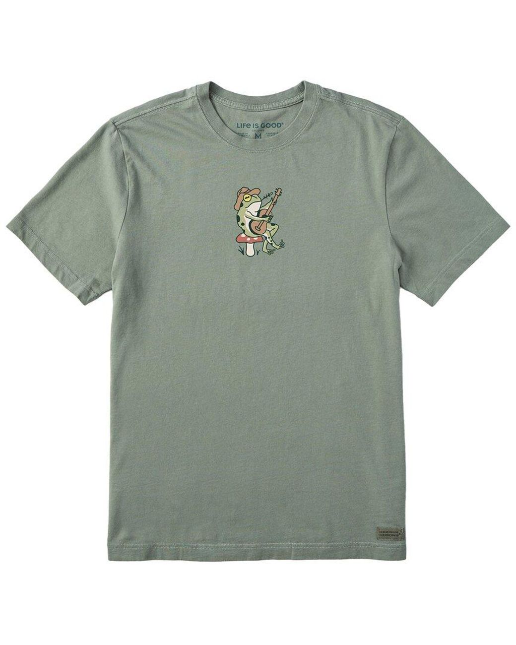 Life Is Good. Green Frog Guitar Crusher T-Shirt for men