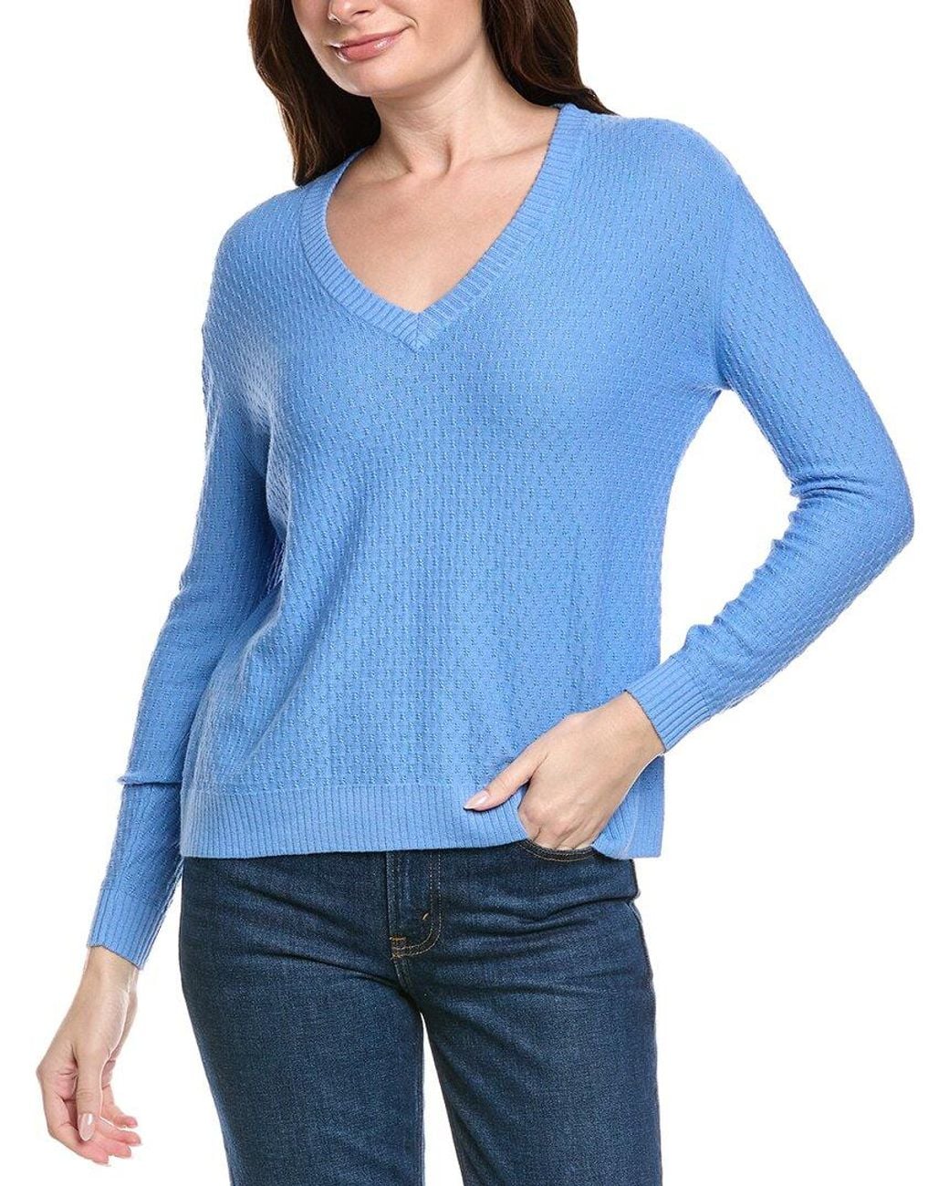 Hannah Rose Blue Savannah Texture Linen-Blend Sweater