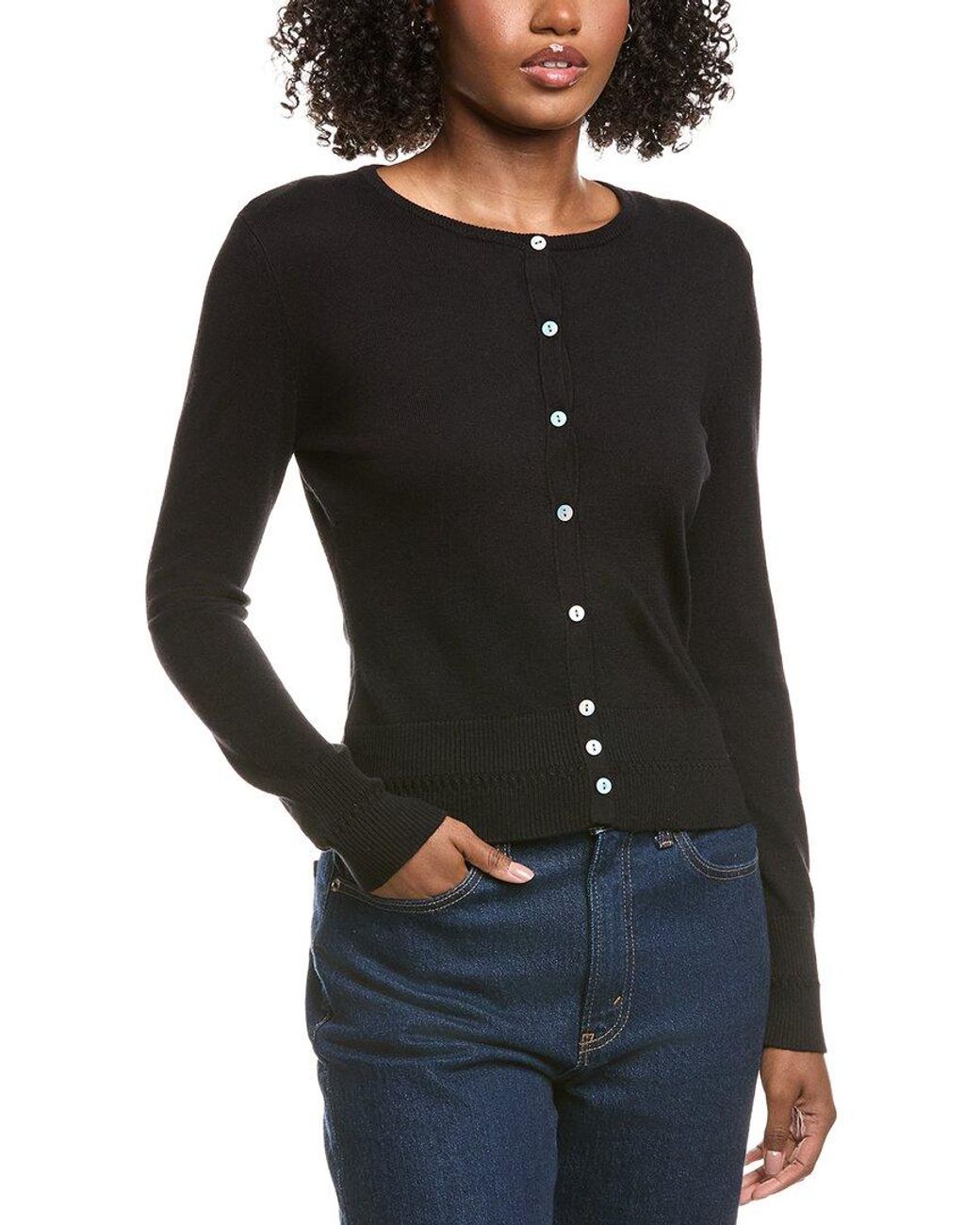 Hannah Rose Black Classic Button Cashmere-Blend Cardigan
