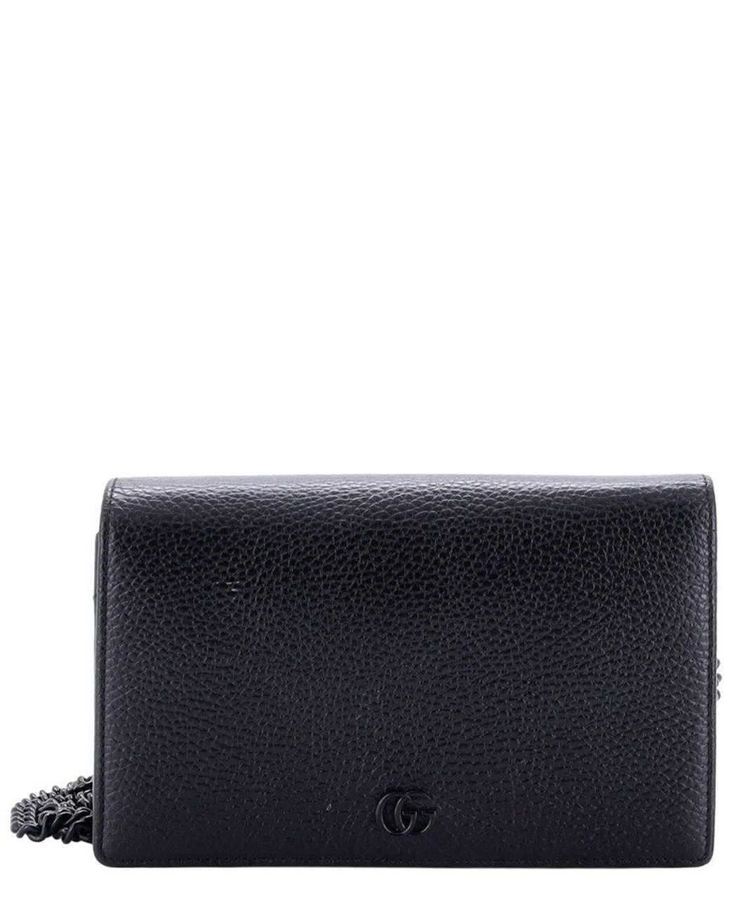 Gucci Black Leather Petite Gg Marmont Chain Wallet Mini (Authentic Pre-Loved)