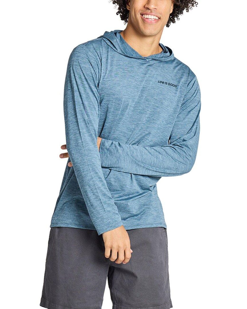 Life Is Good. Blue Hooded Sun Shirt for men