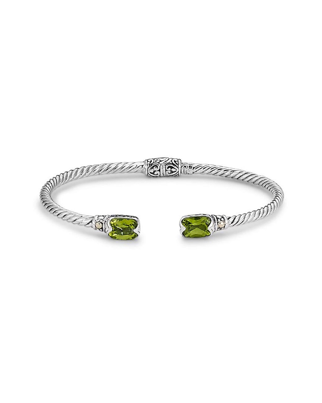 Samuel B. Jewelry 18k & Sterling Silver 3.20 Ct. Tw. Peridot Twisted Cable Bangle Bracelet in